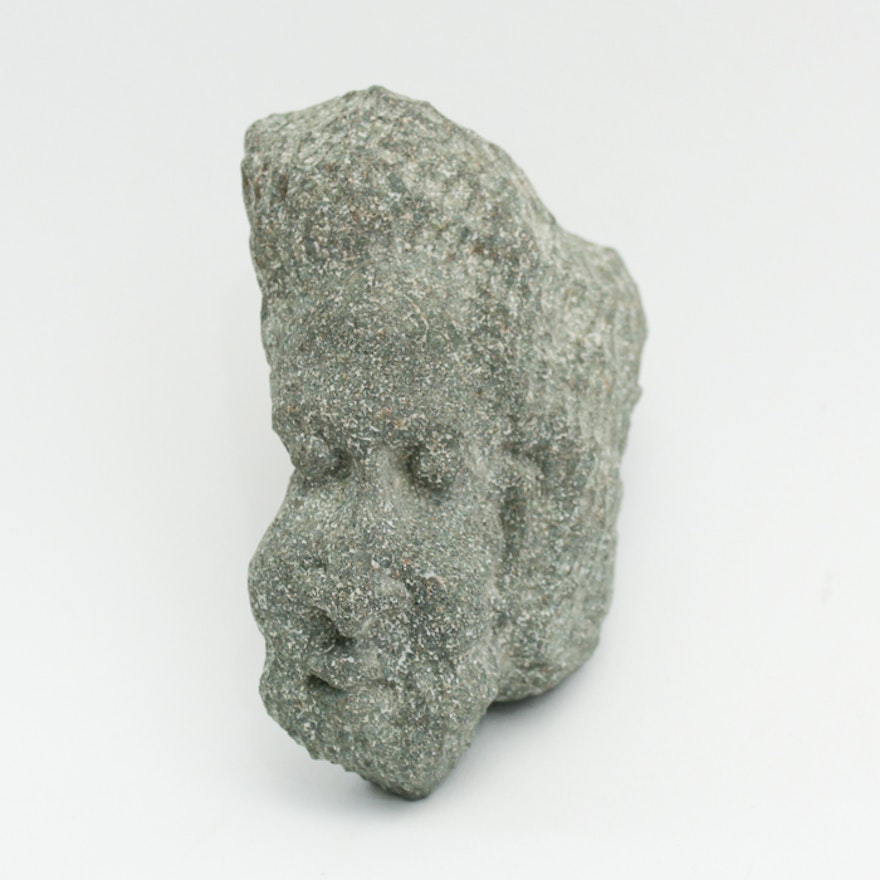 Artist Signed Stone Head Sculpture