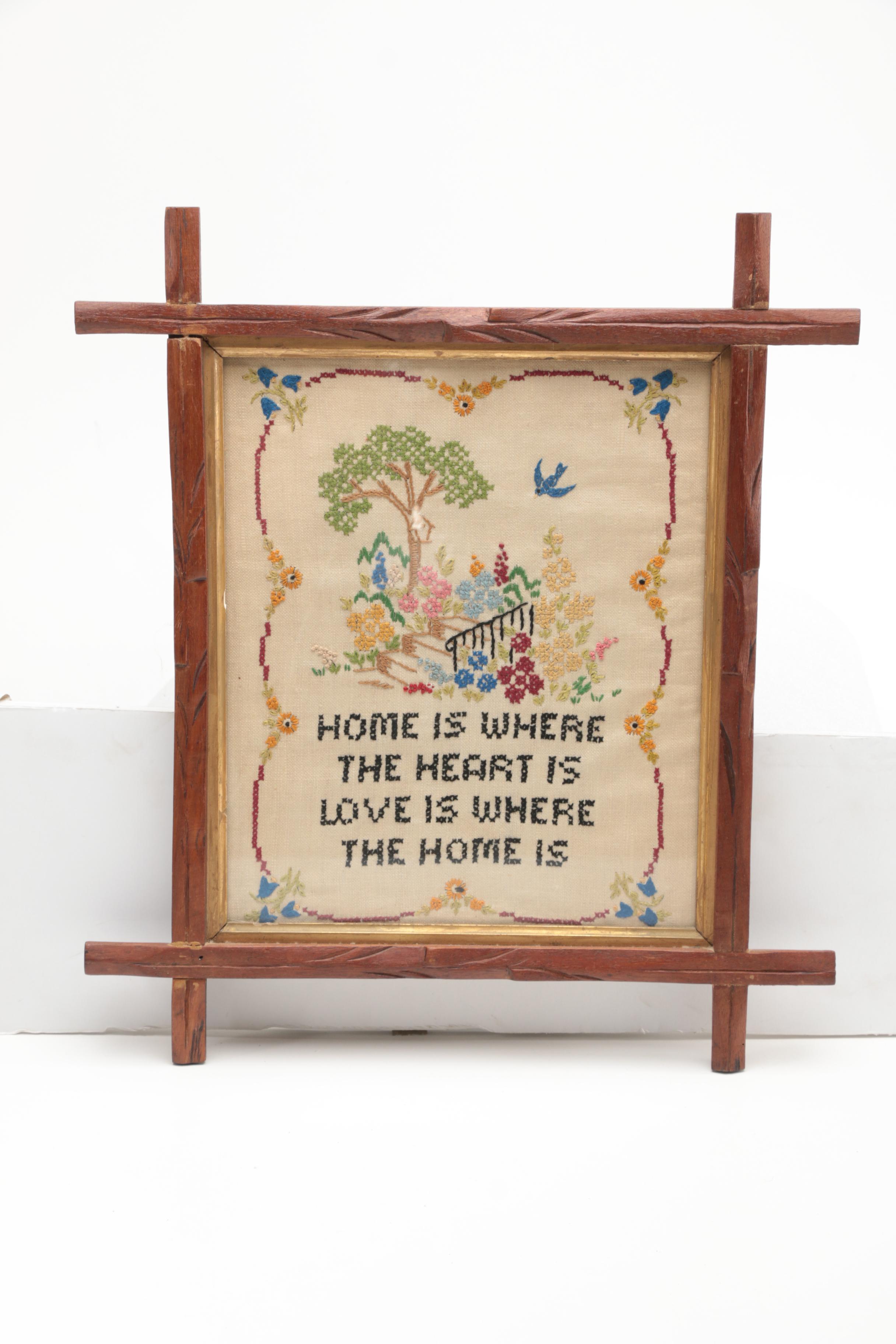 Vintage Framed Needlework Wall Decor