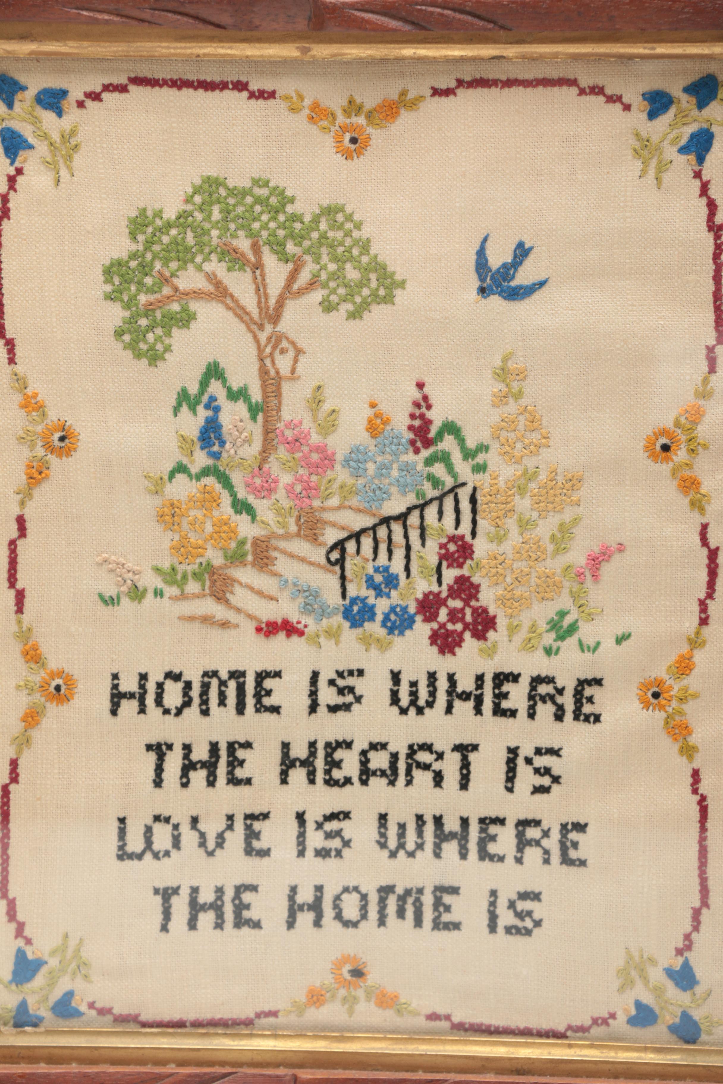 Vintage Framed Needlework Wall Decor