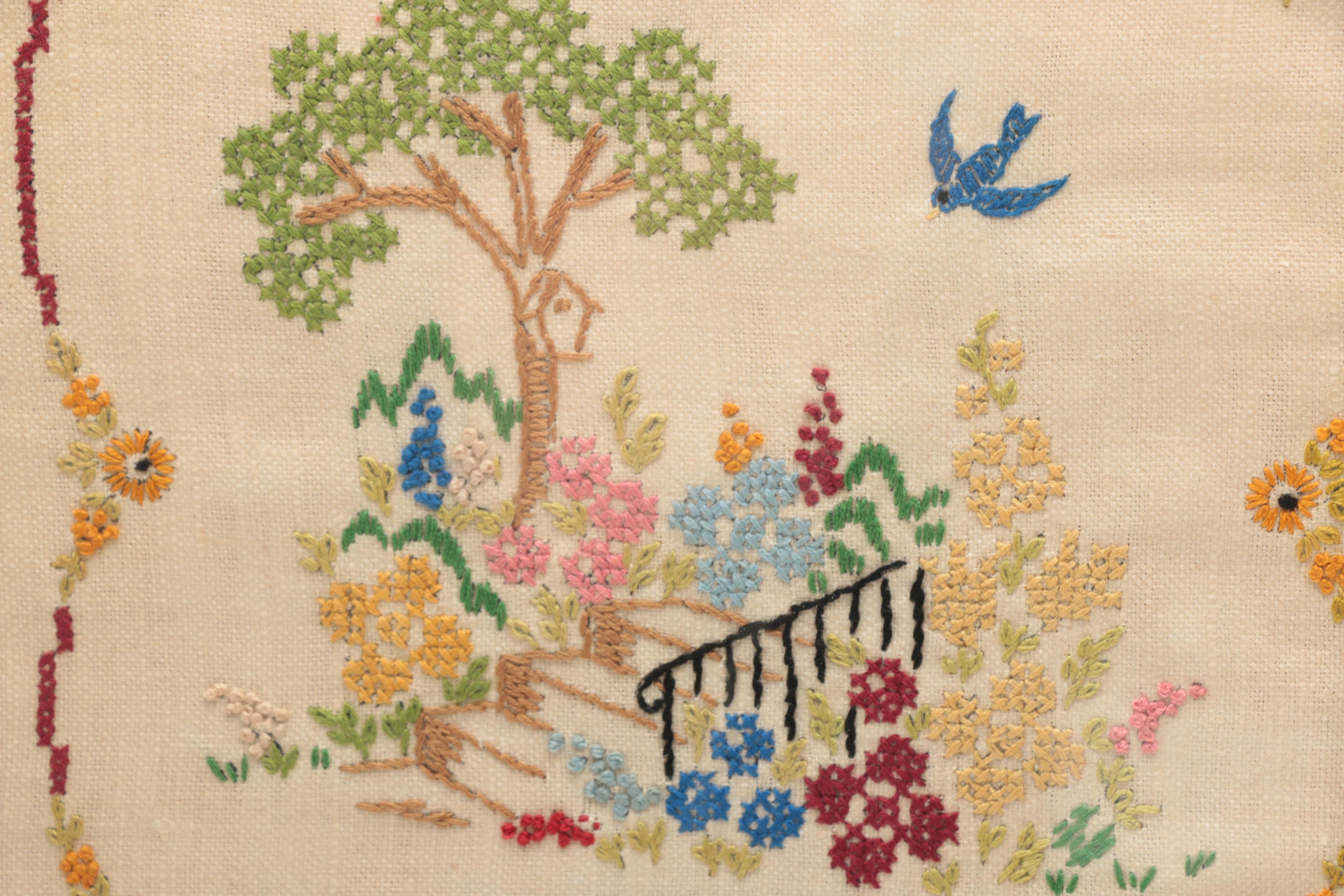 Vintage Framed Needlework Wall Decor