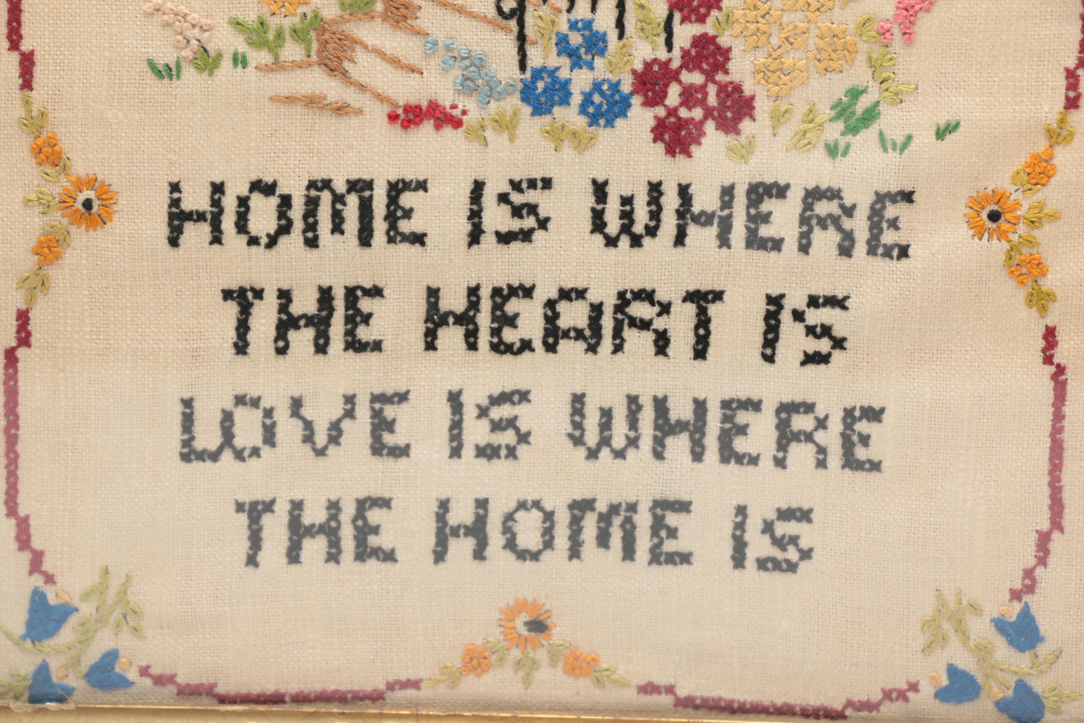 Vintage Framed Needlework Wall Decor