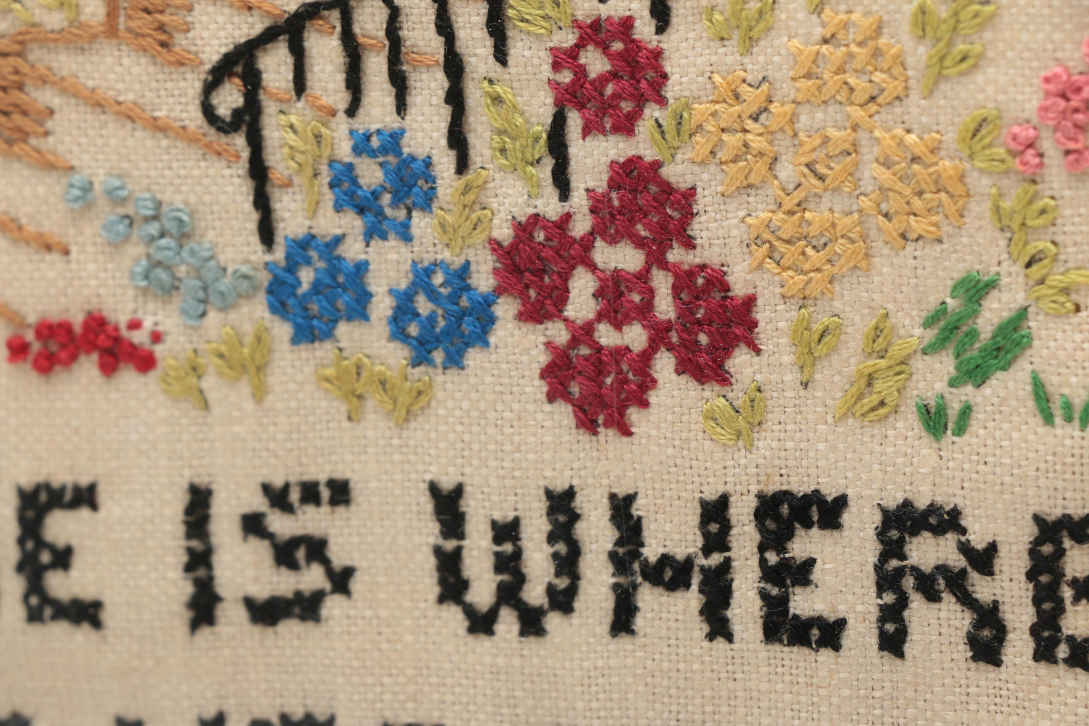 Vintage Framed Needlework Wall Decor