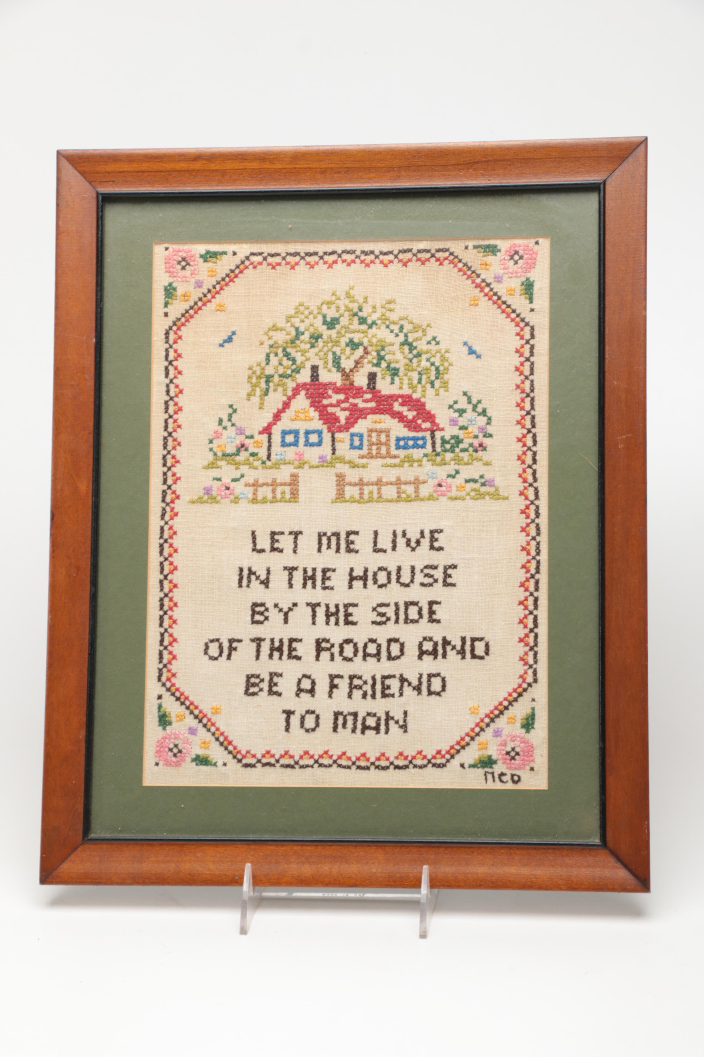 Vintage Framed Needlework Wall Decor