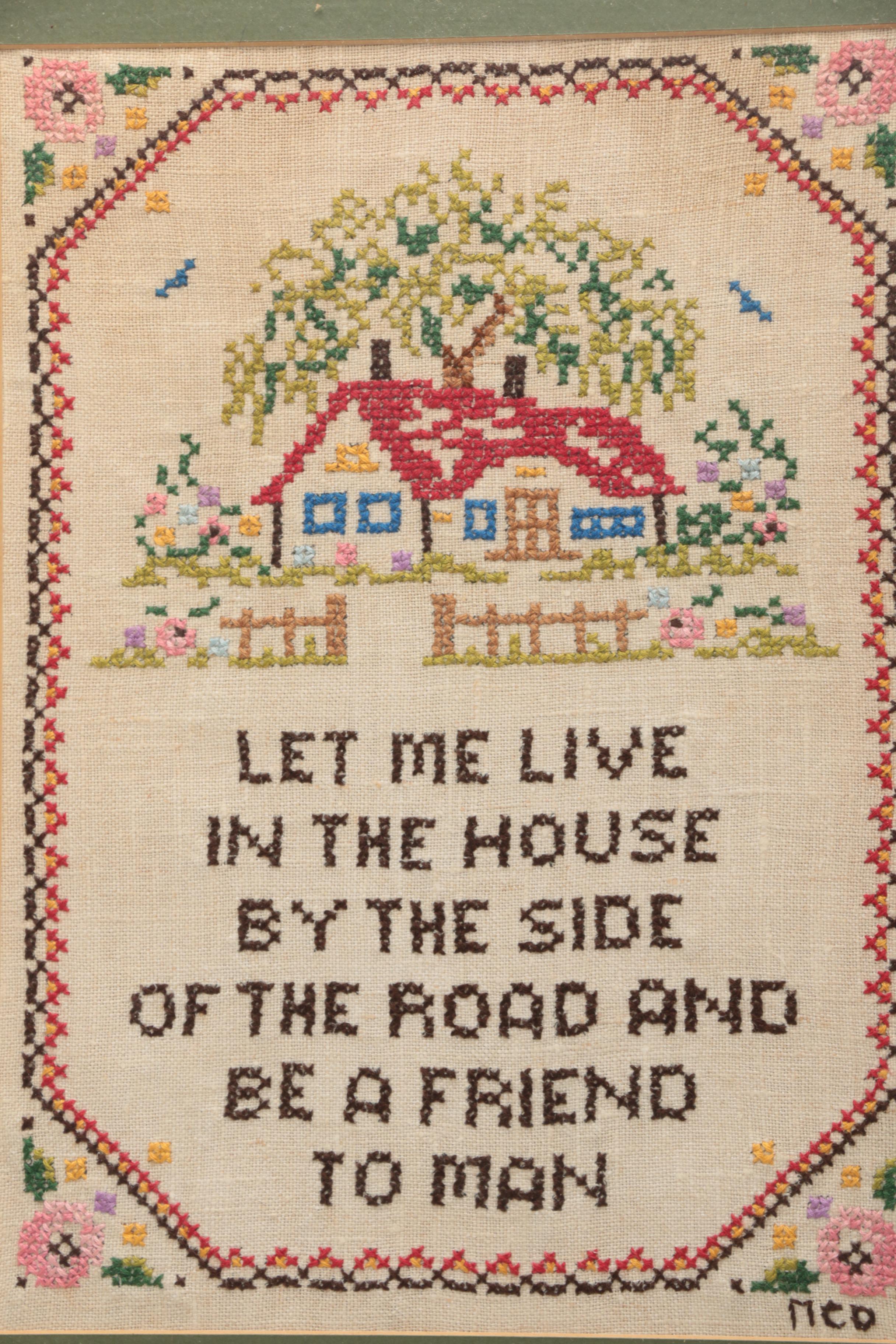 Vintage Framed Needlework Wall Decor