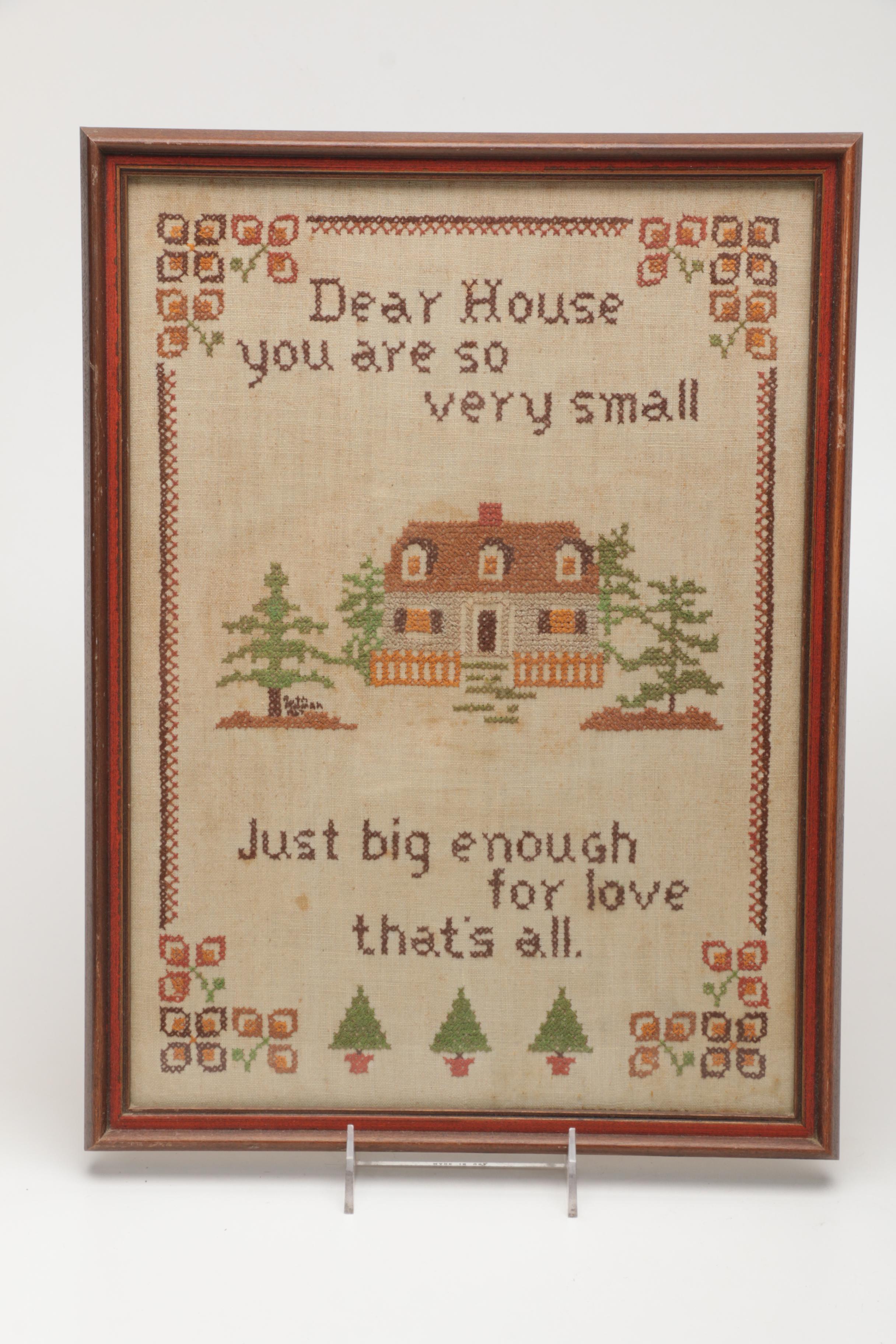 Vintage Framed Needlework Wall Decor