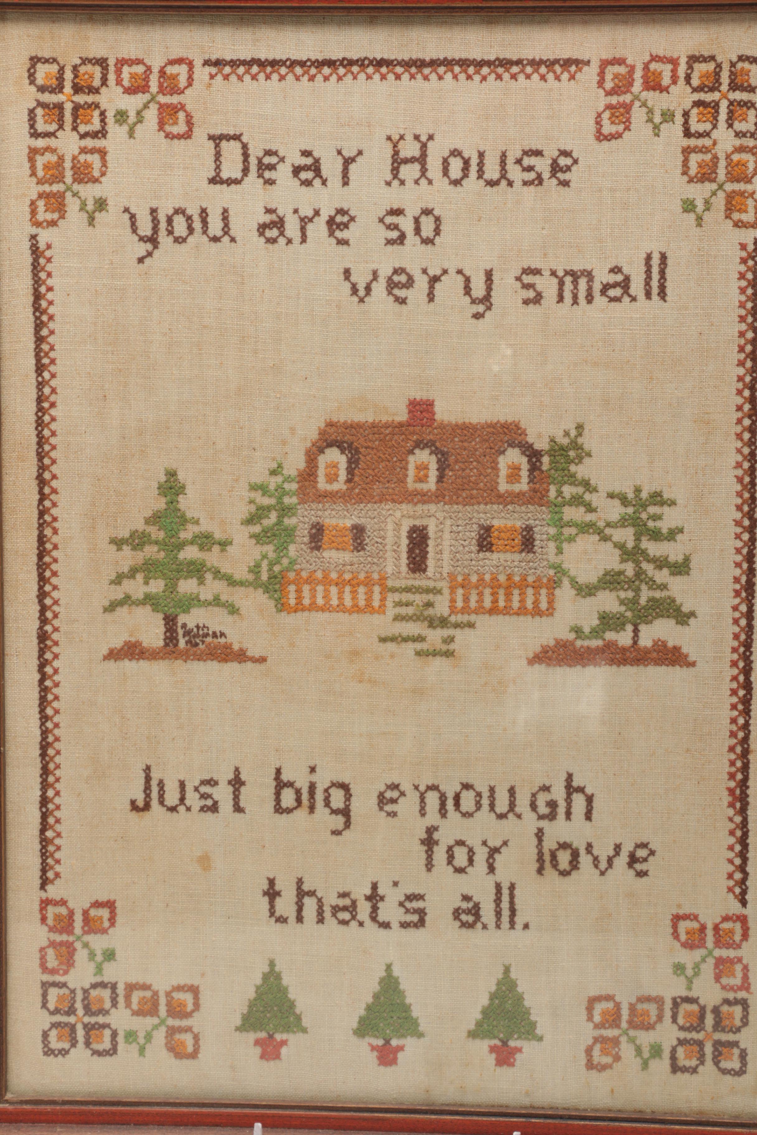 Vintage Framed Needlework Wall Decor