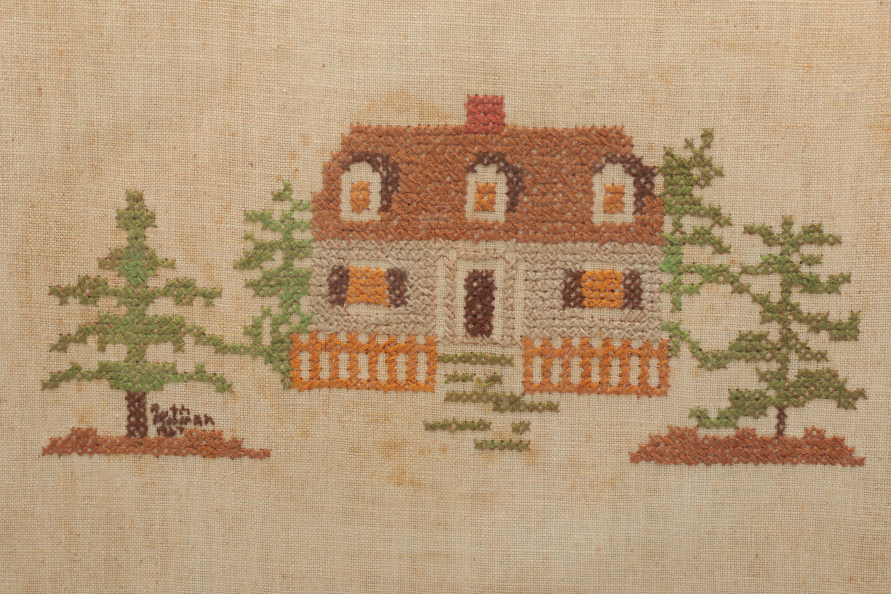 Vintage Framed Needlework Wall Decor