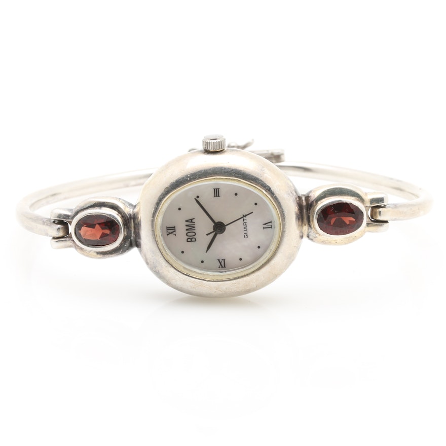 Boma Sterling Silver and Garnet Wristwatch