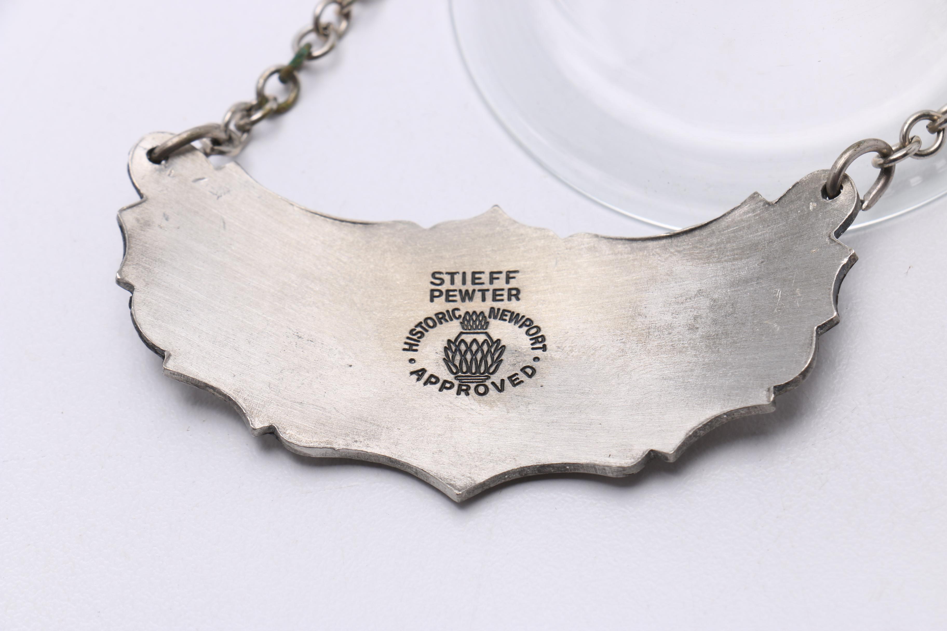 Decanter With Stieff Pewter Tag and Jefferson Cup