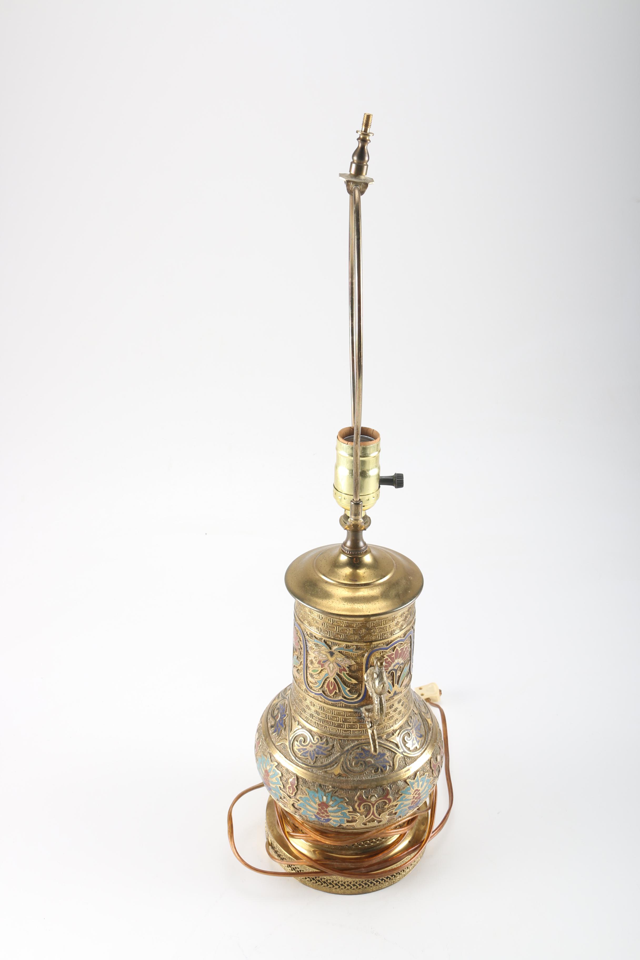 Ornate Brass Table Lamp with Oriental Motif