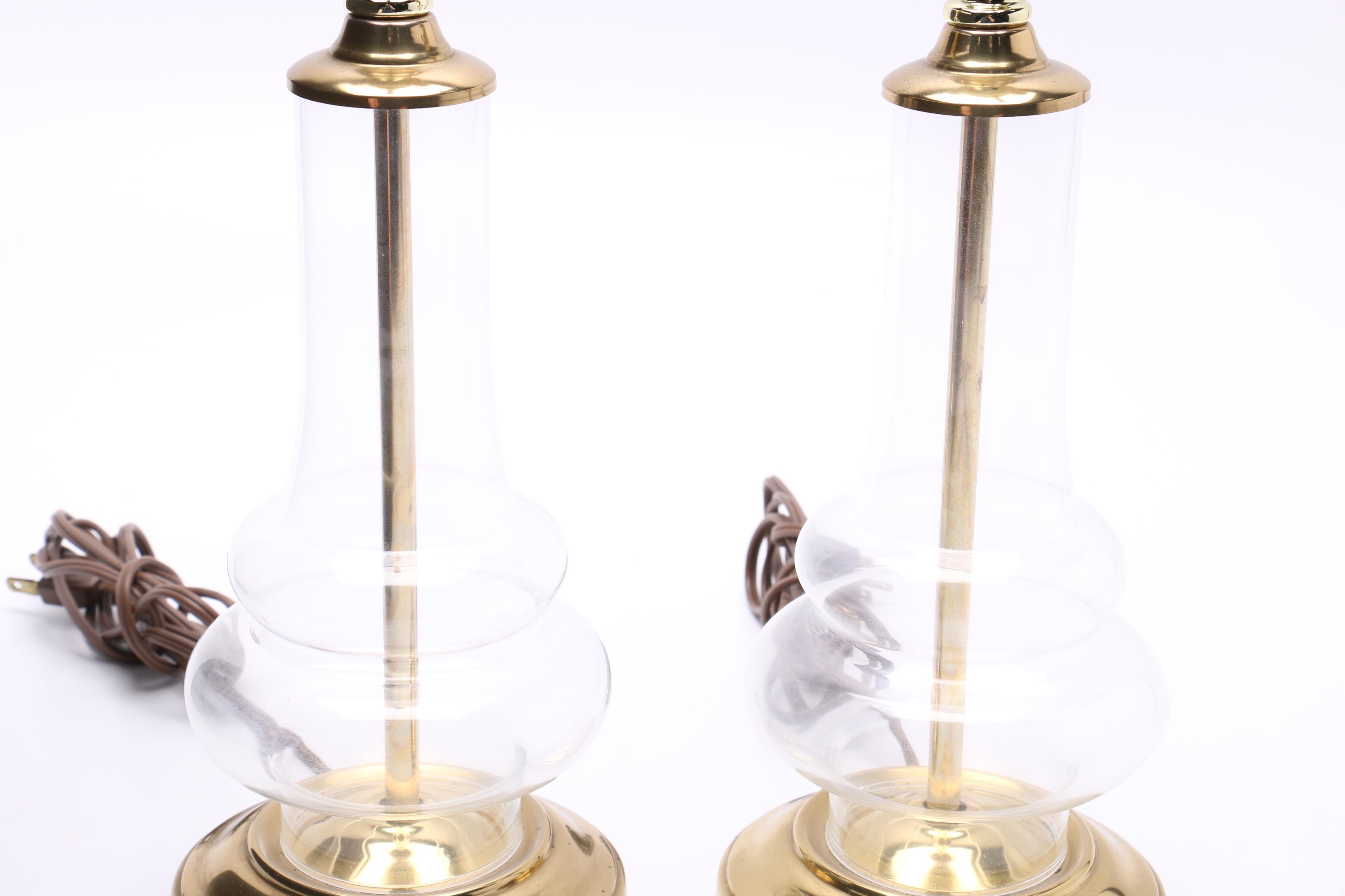 Pair of Brass and Glass  Table Lamps