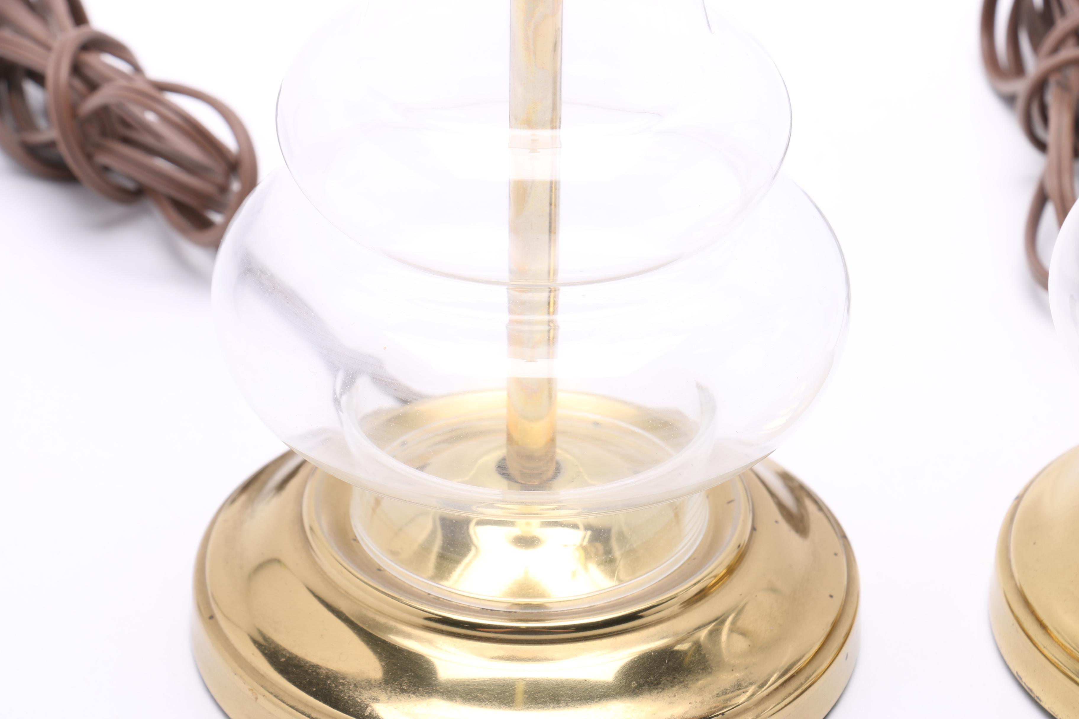 Pair of Brass and Glass  Table Lamps