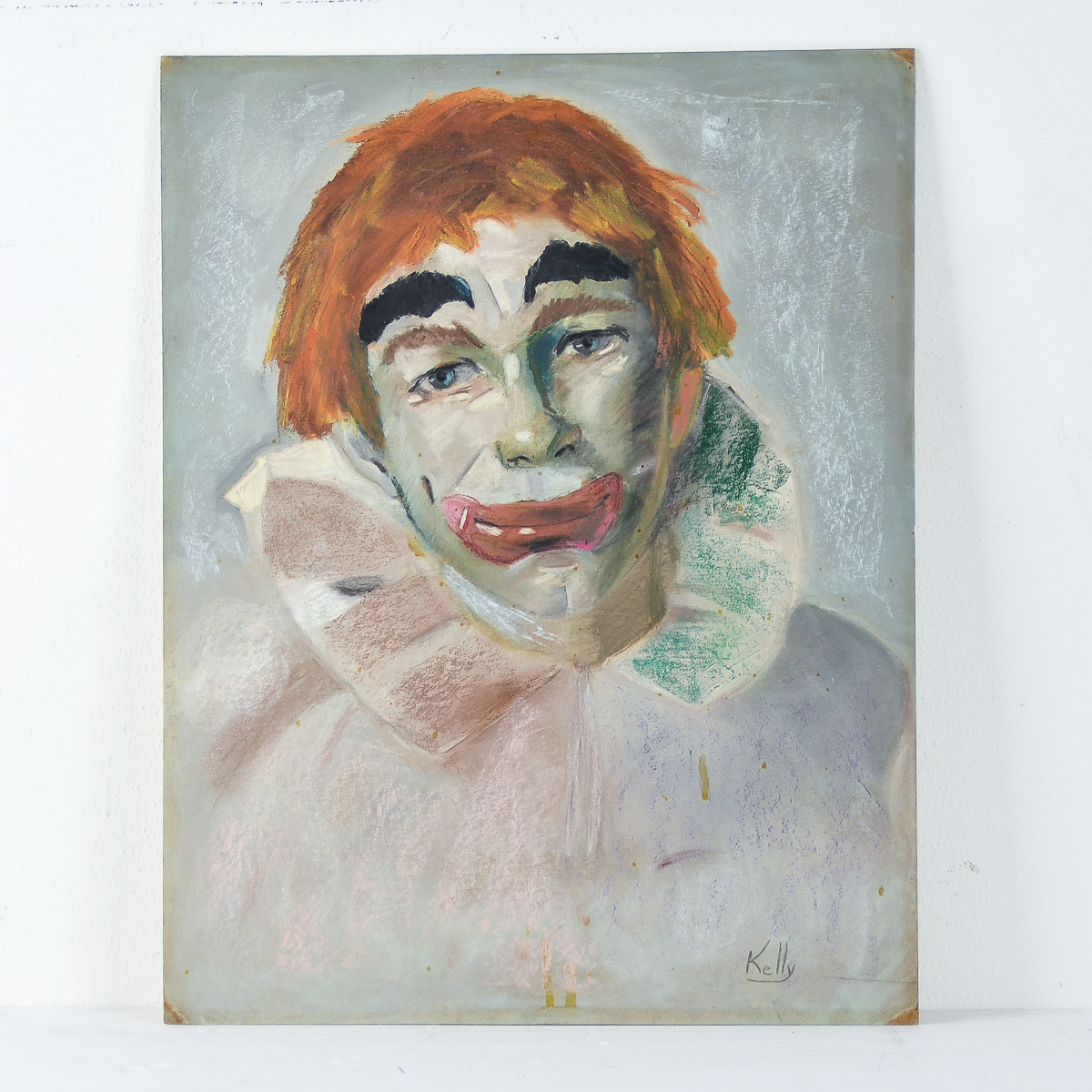 Kelly Oil Pastel and Gouache on Board "Portrait of a Clown"