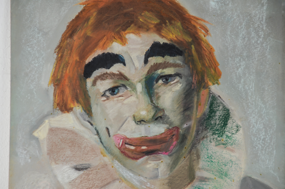 Kelly Oil Pastel and Gouache on Board "Portrait of a Clown"