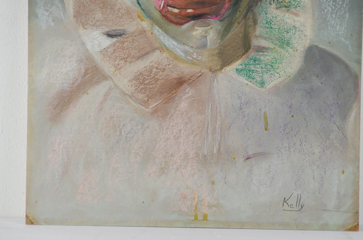 Kelly Oil Pastel and Gouache on Board "Portrait of a Clown"