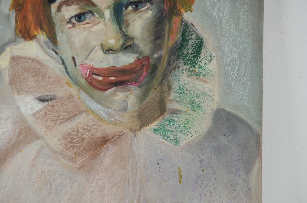 Kelly Oil Pastel and Gouache on Board "Portrait of a Clown"