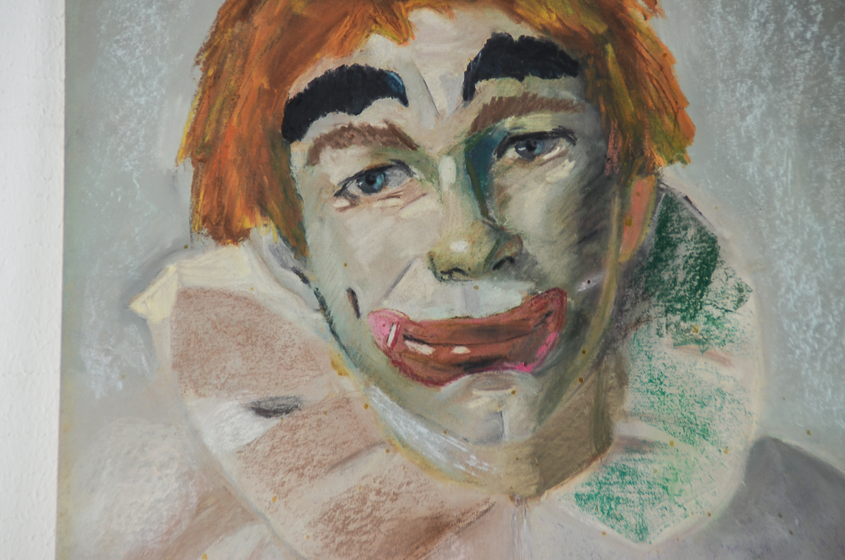Kelly Oil Pastel and Gouache on Board "Portrait of a Clown"
