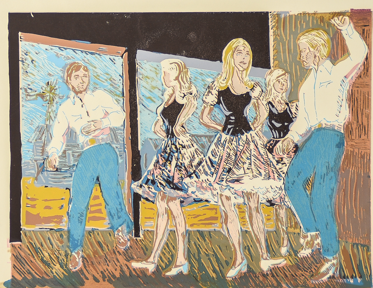 Virginia Hughins Relief Print on Paper "Country Dance"