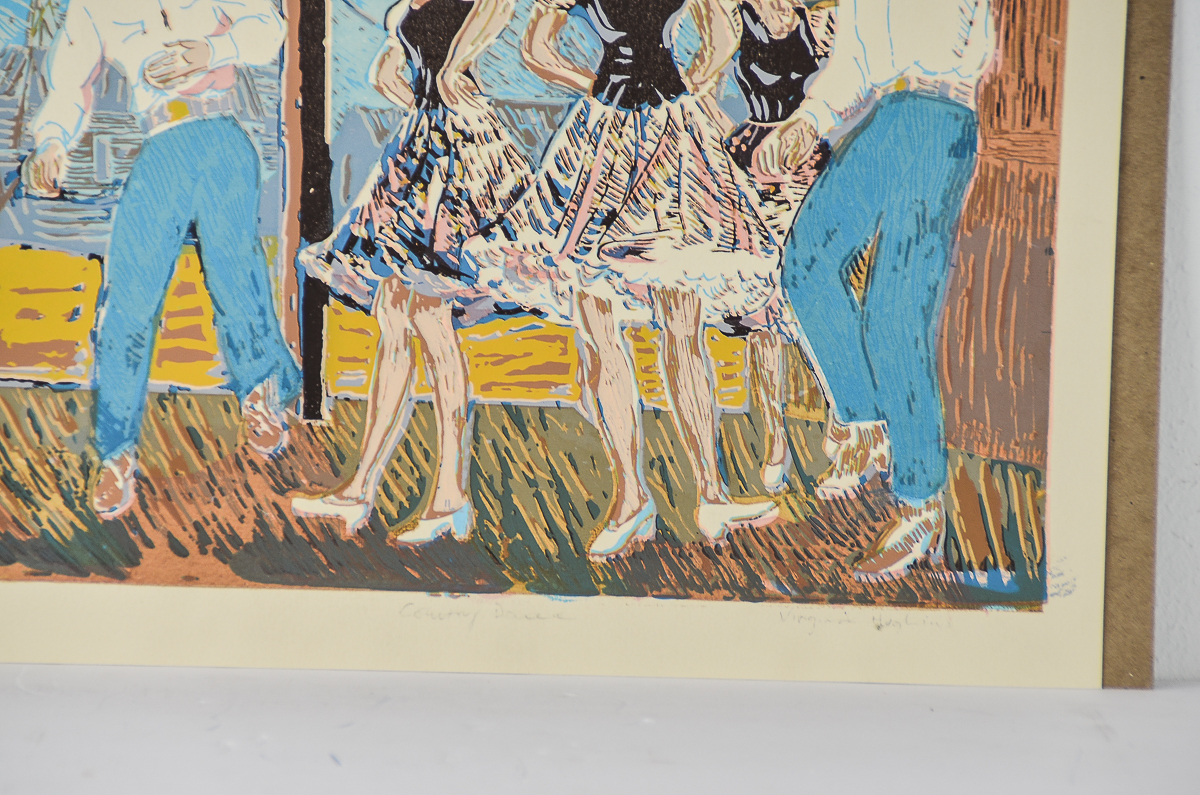 Virginia Hughins Relief Print on Paper "Country Dance"