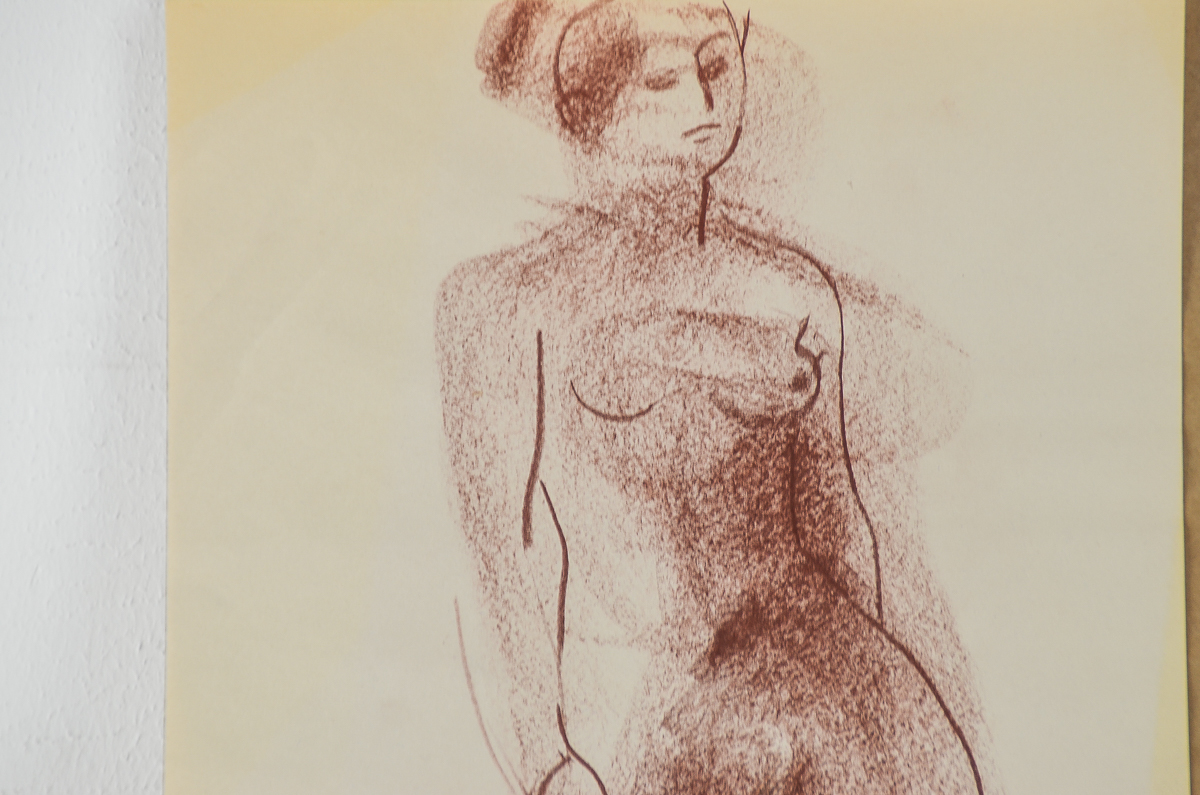 Michael Decker Chalk and Graphite Drawing on Paper of a Nude Female