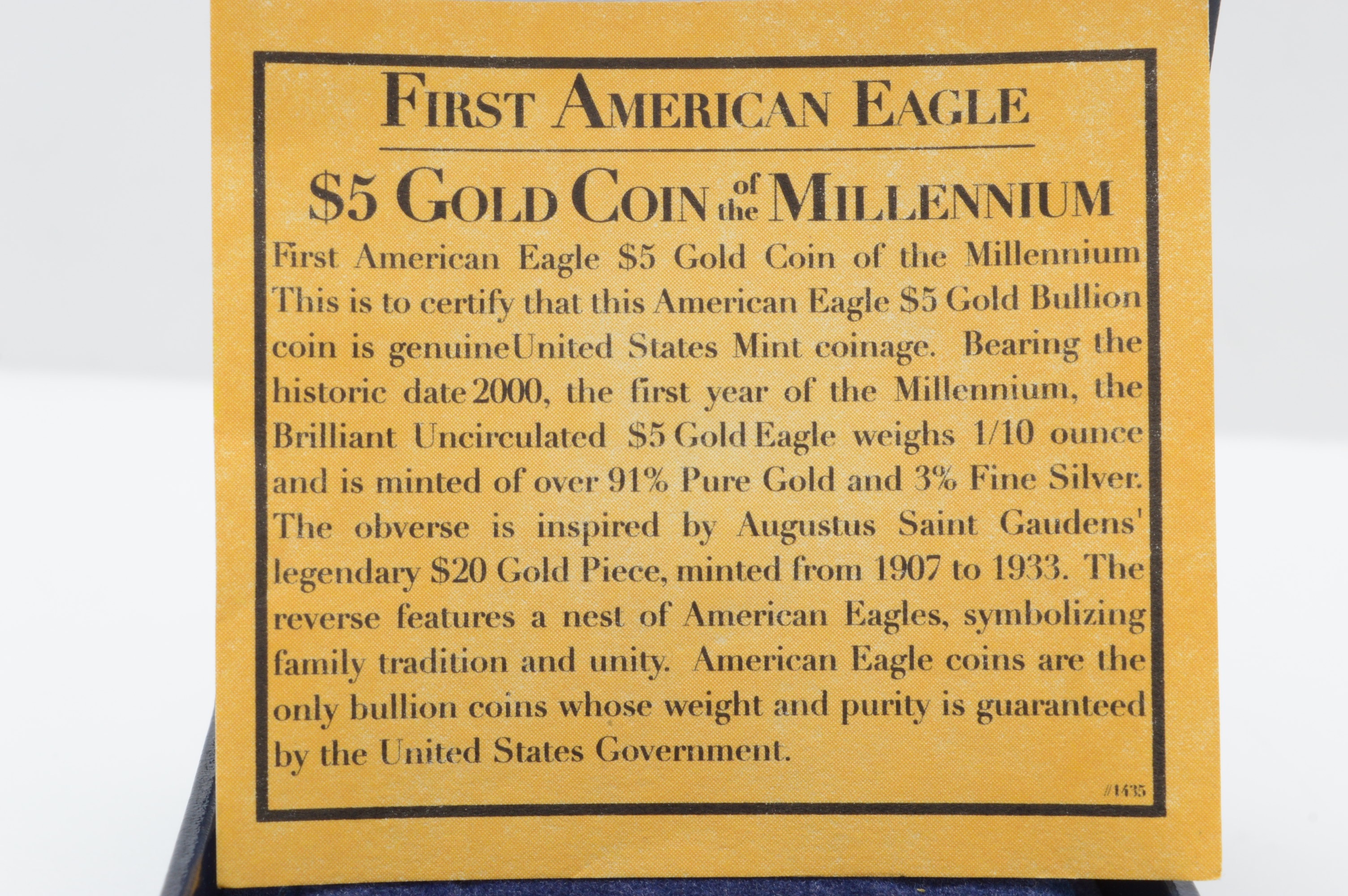 First American Eagle Millennium $5 Gold Coin