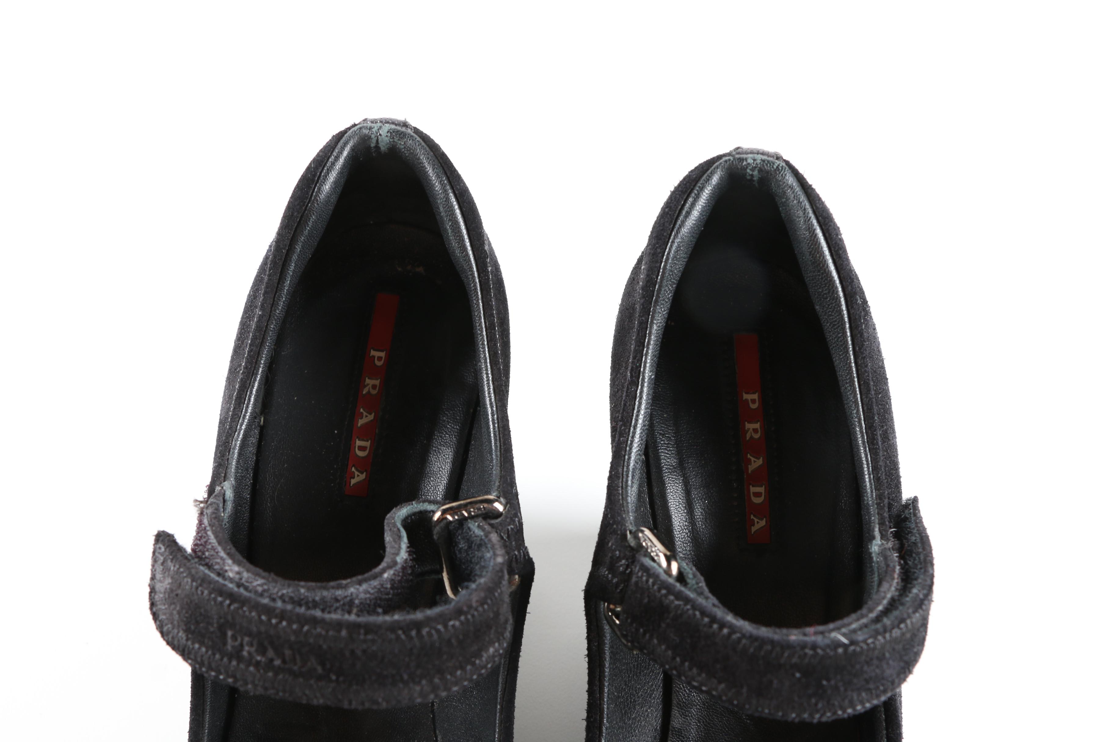Prada Black Suede Mary Jane Wedges