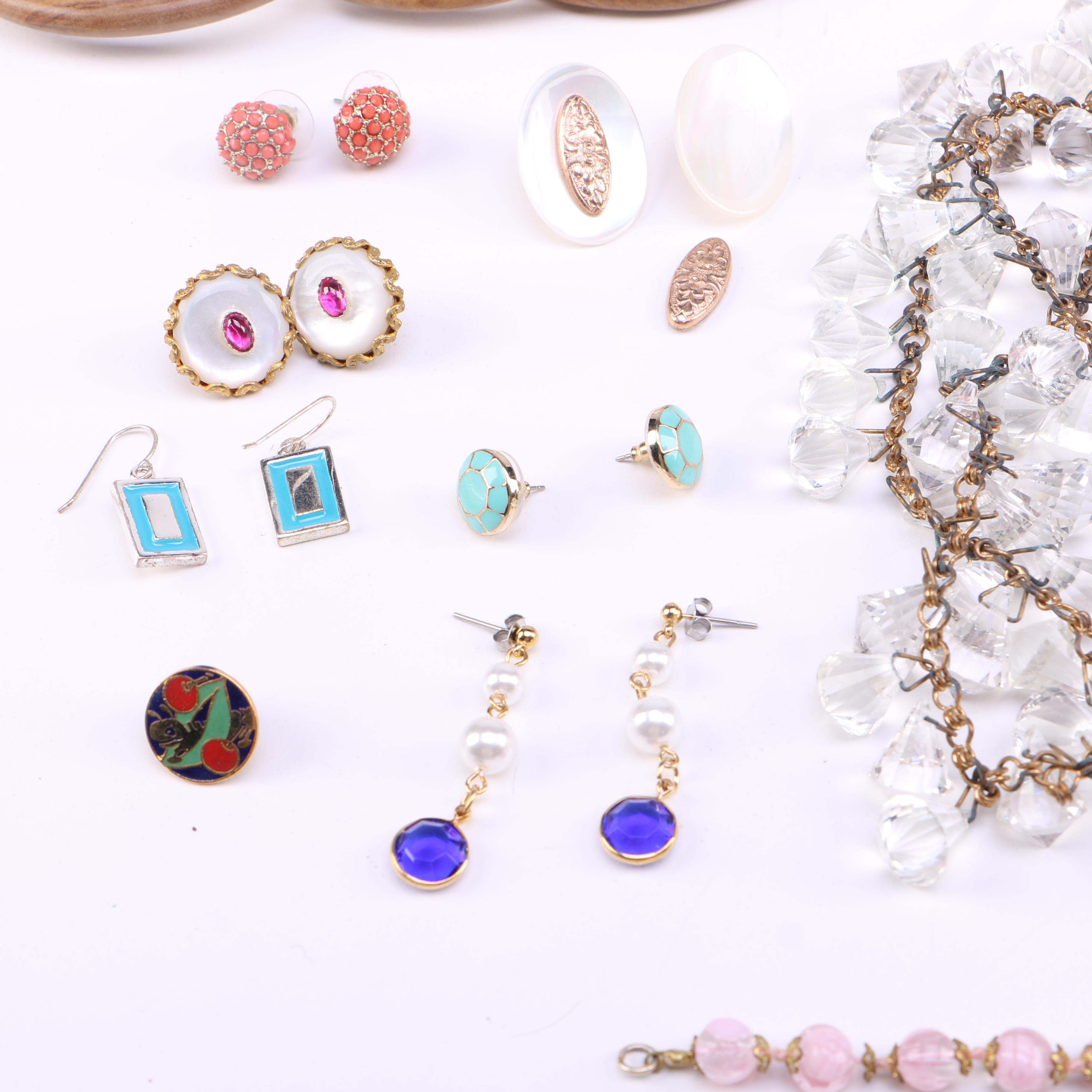 Assorted Costume Jewelry Including Wooden Bracelets