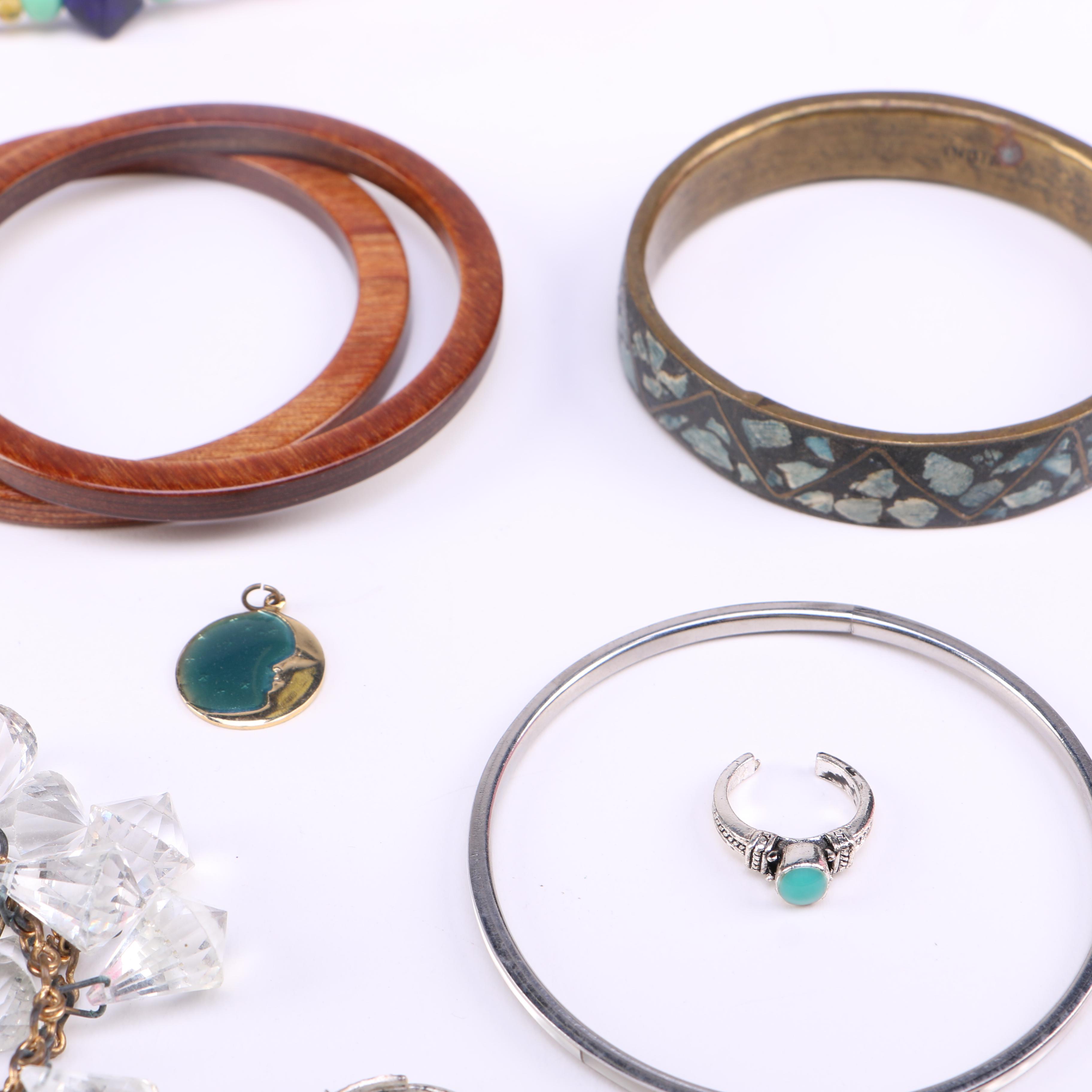 Assorted Costume Jewelry Including Wooden Bracelets