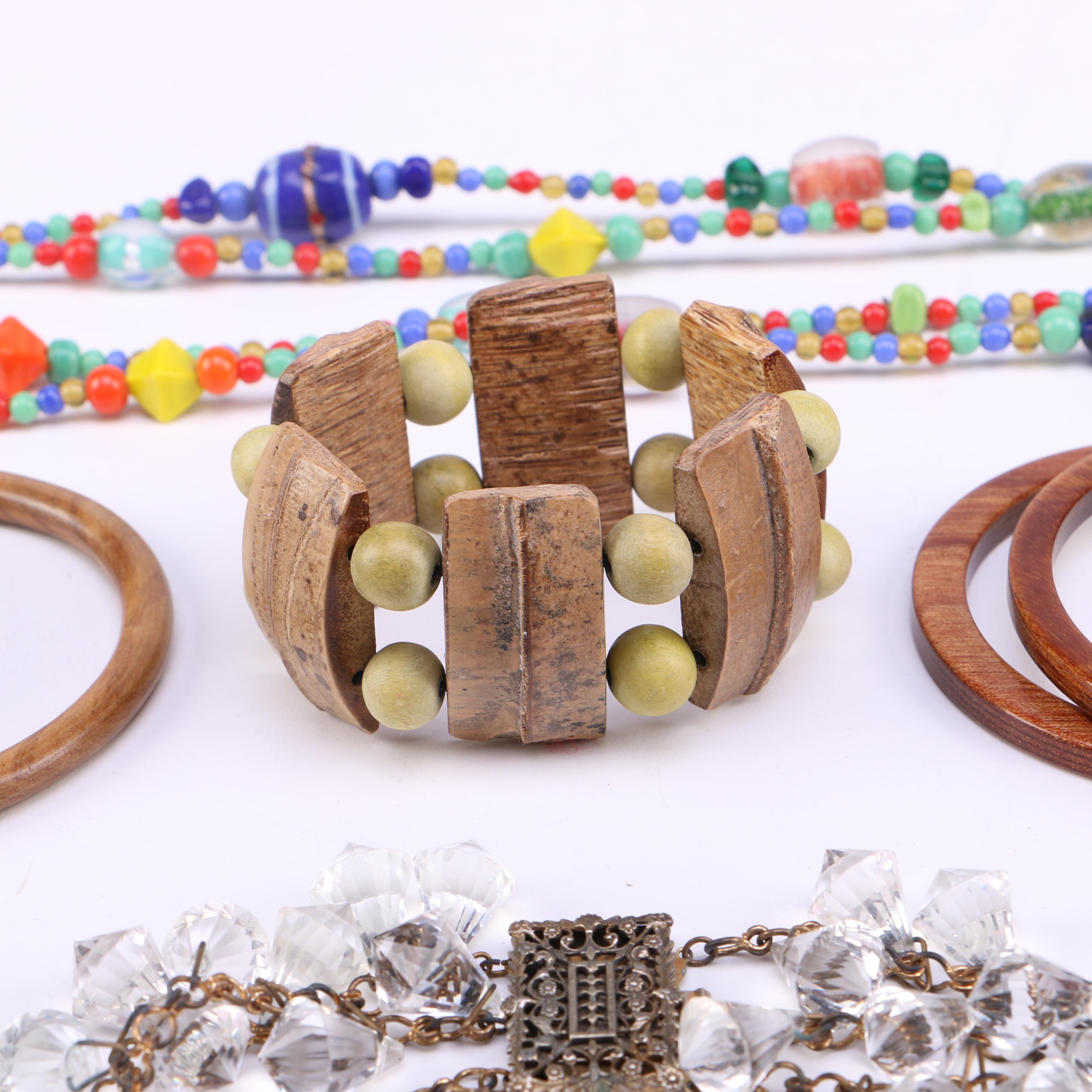 Assorted Costume Jewelry Including Wooden Bracelets