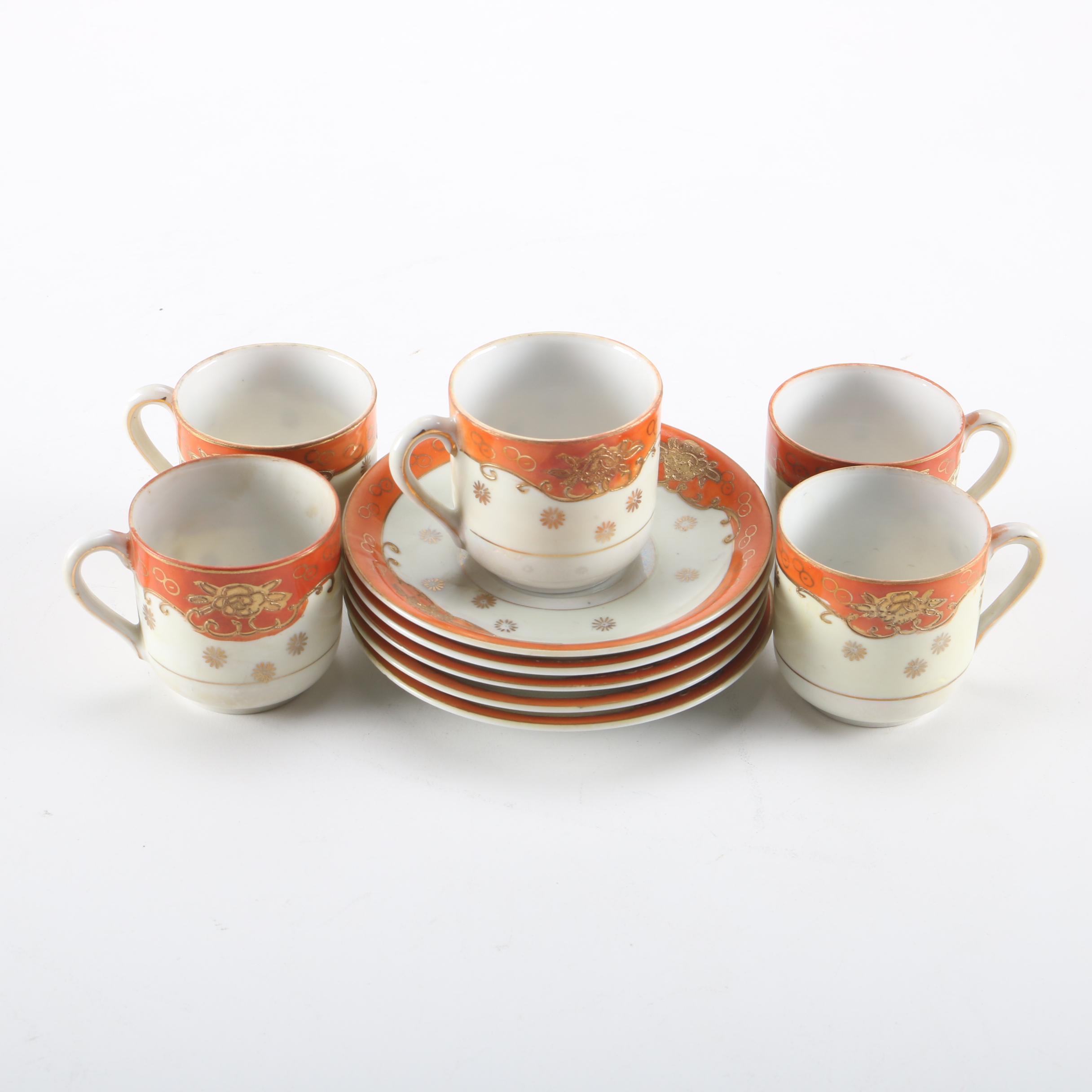 Vintage Fen Toi Japanese Coffee Cups and Saucers