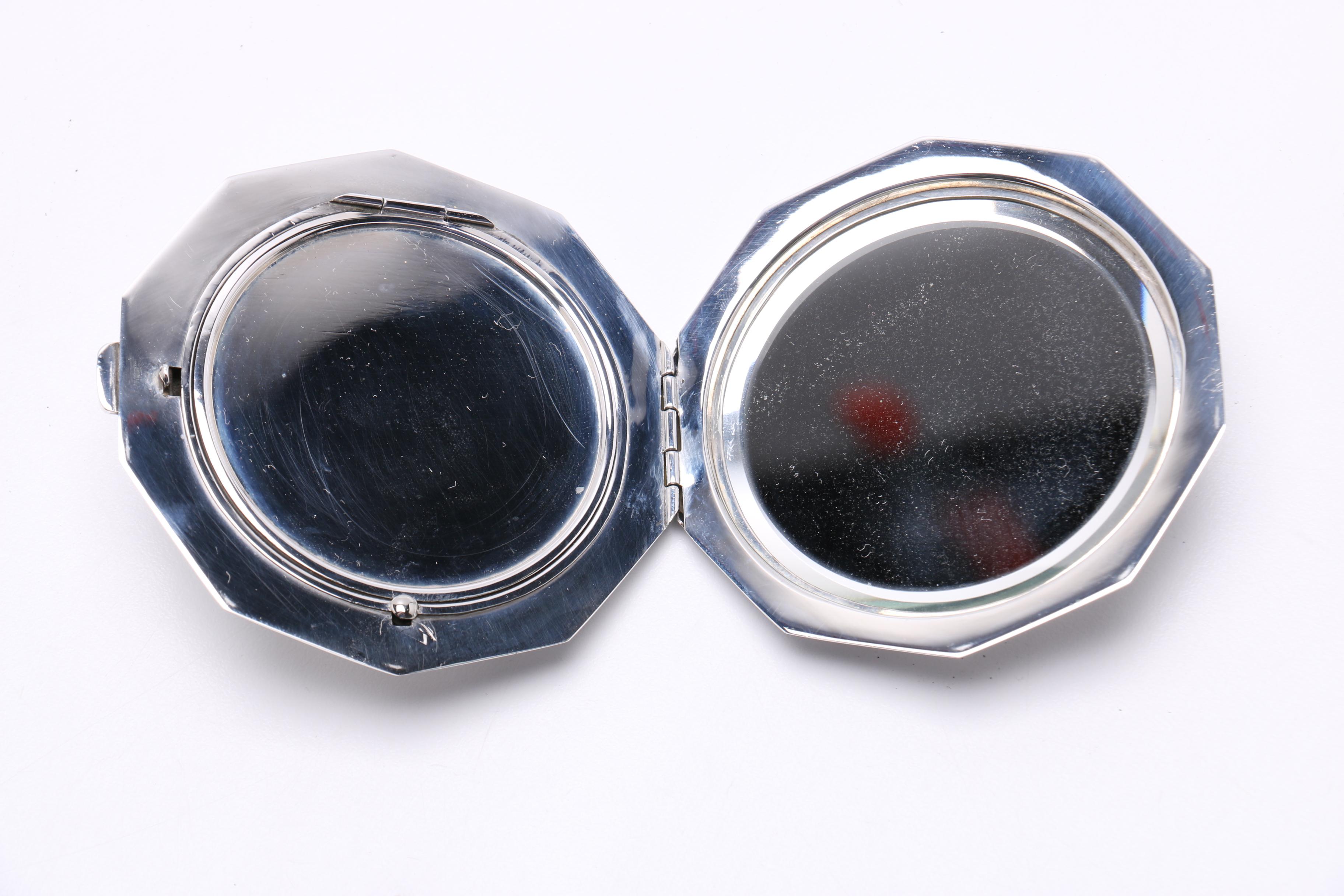 Sterling Silver Compact With Floral Ornamentation