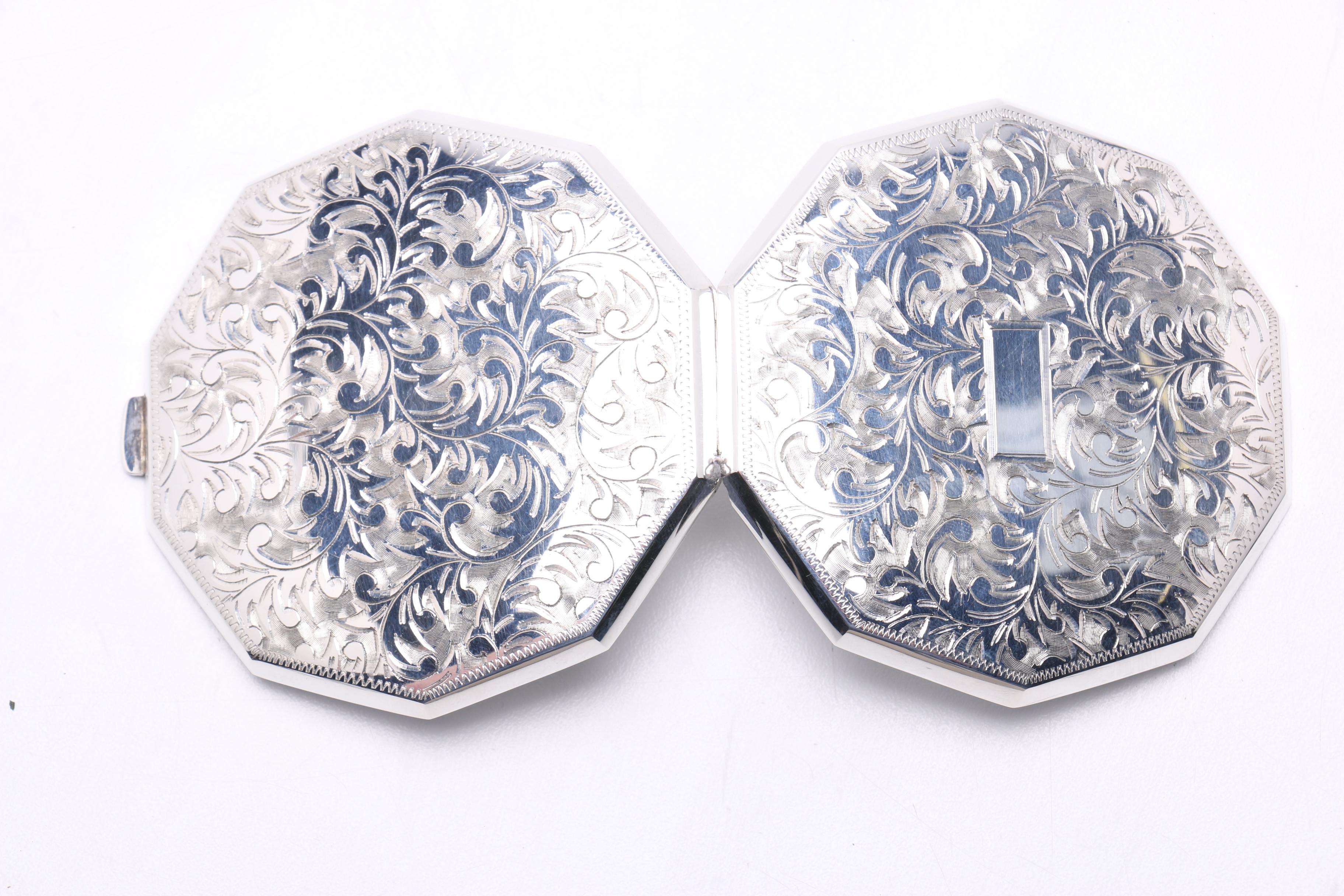 Sterling Silver Compact With Floral Ornamentation