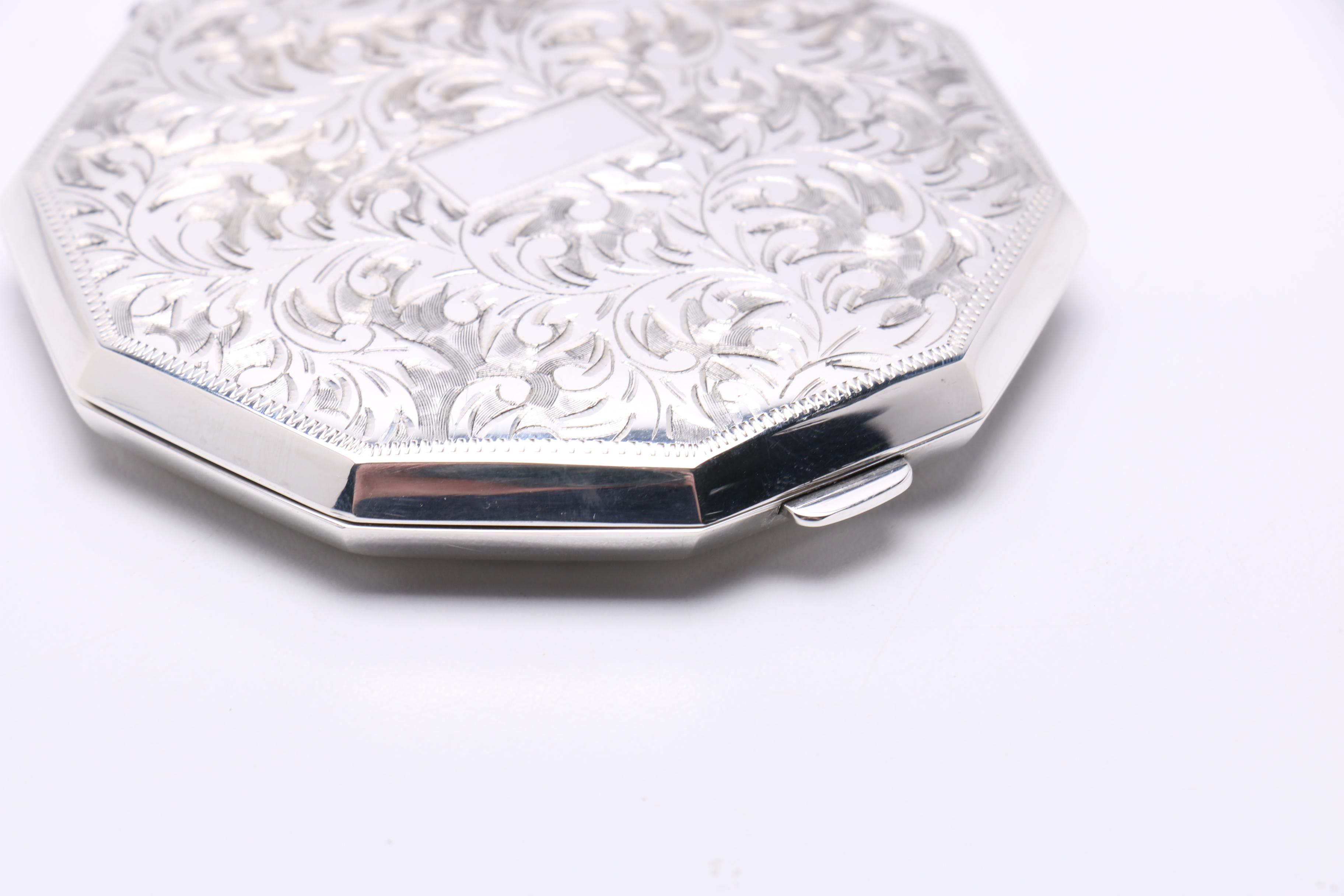 Sterling Silver Compact With Floral Ornamentation