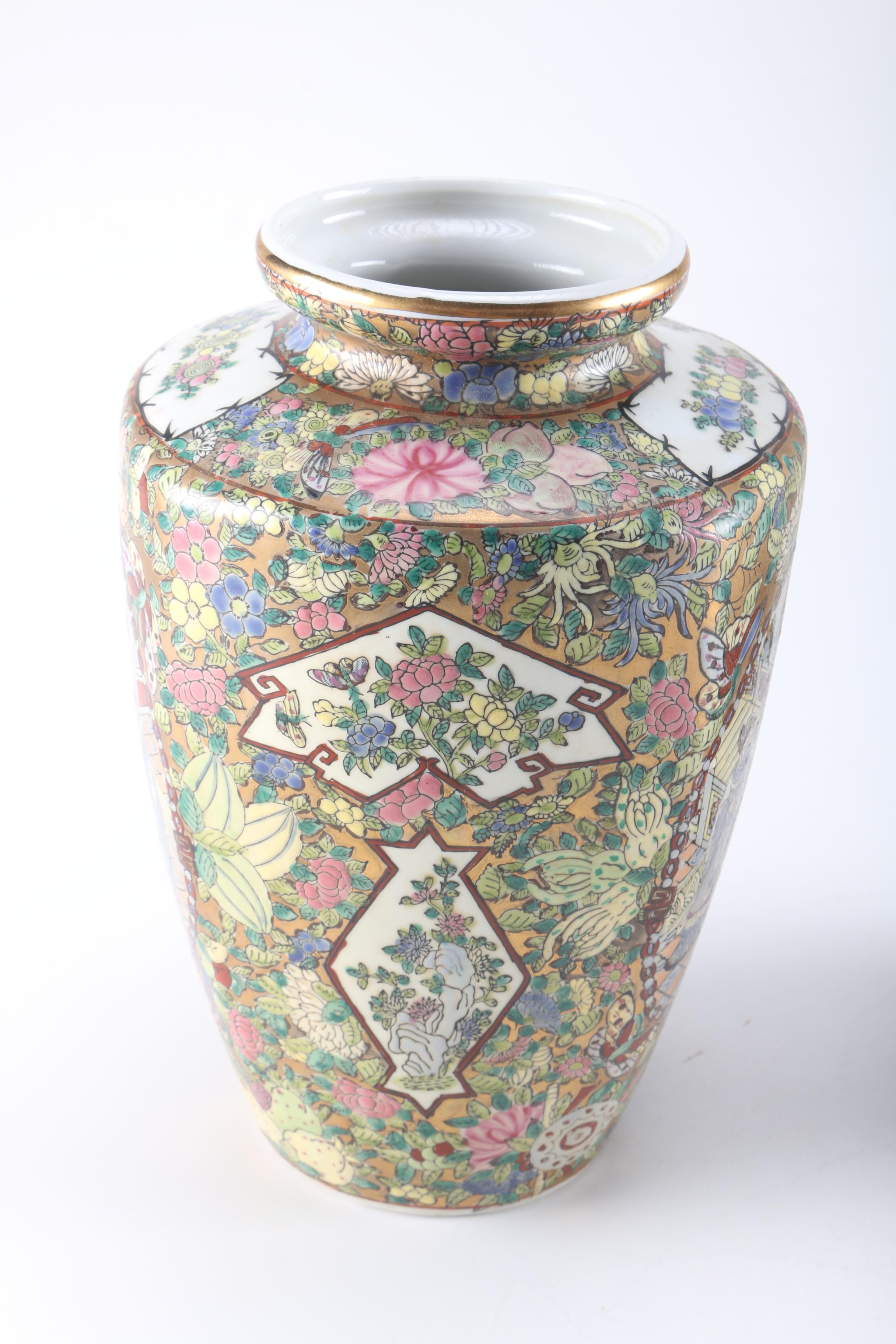 Pair of Chinese Rose Medallion Vases