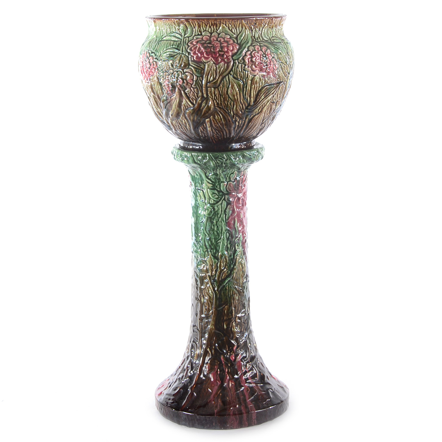 Vintage Majolica Jardiniere With Pedestal Base