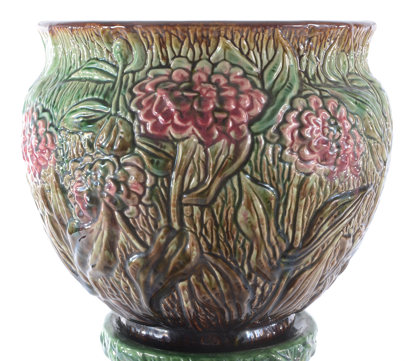 Vintage Majolica Jardiniere With Pedestal Base