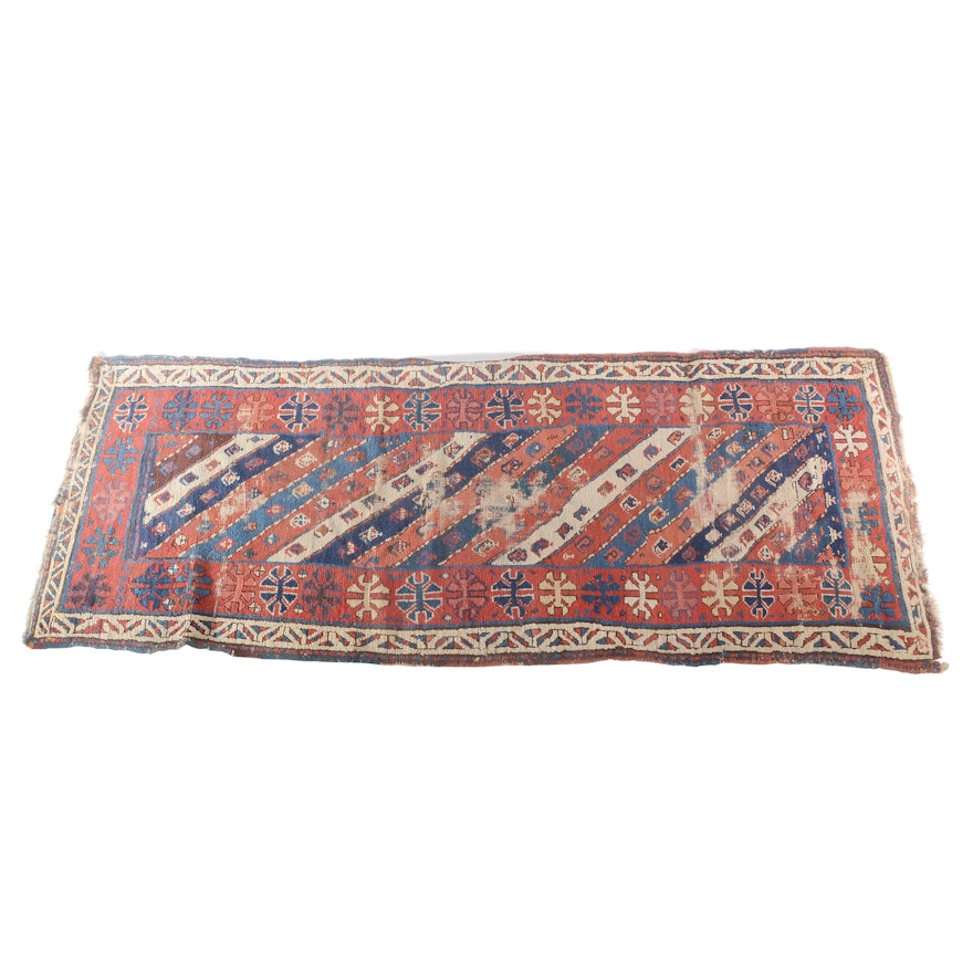 Semi-Antique Caucasian Hand Knotted Wool Runner Rug