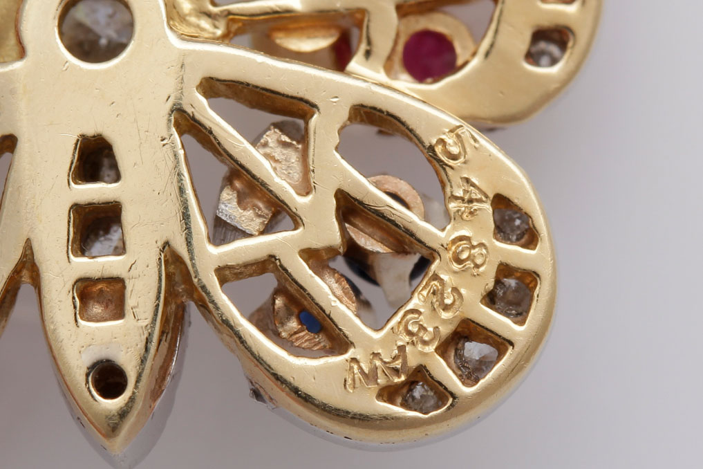 14K Yellow Gold Diamond and Gemstone Butterfly Necklace