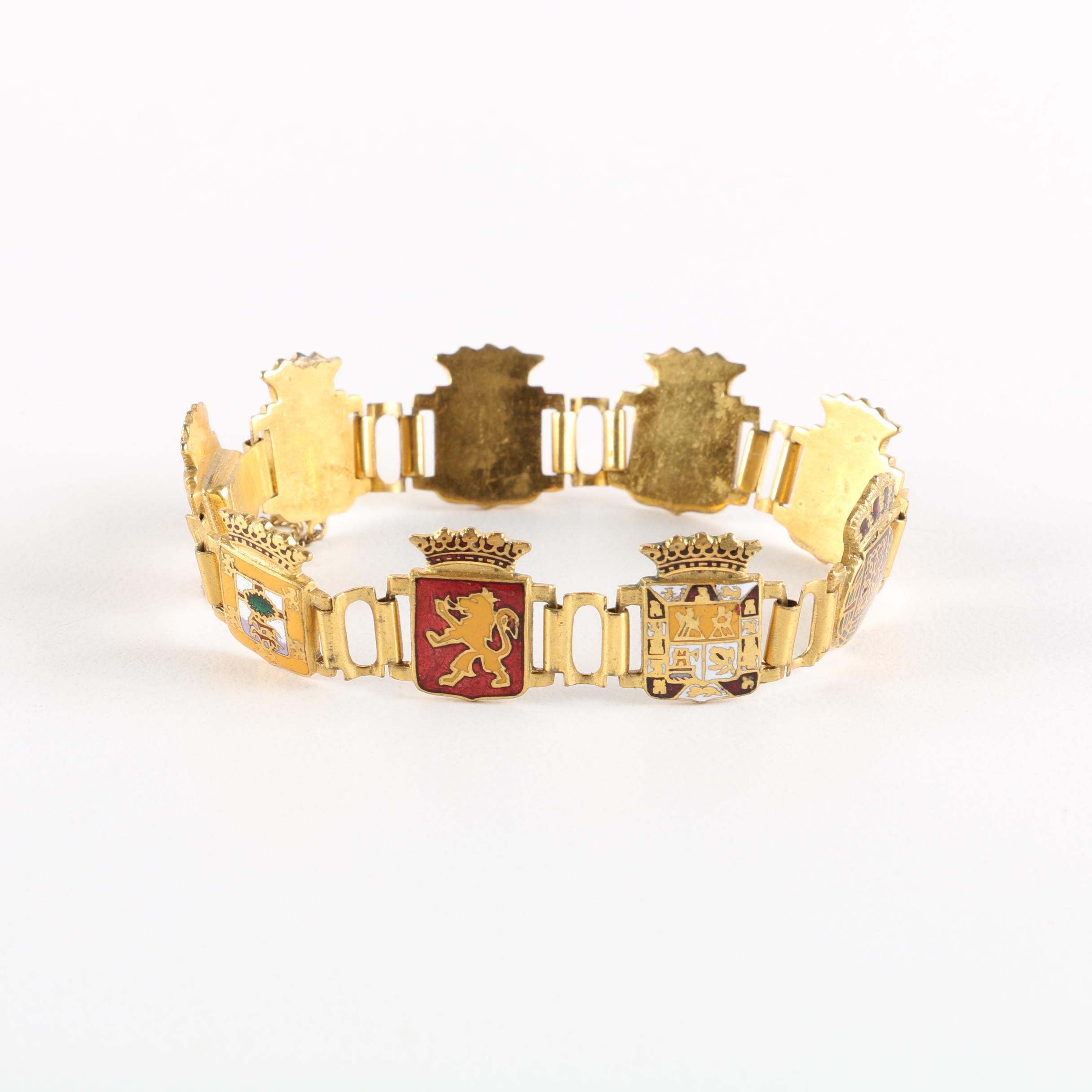 Gold Tone Bracelet With Enamel Shields