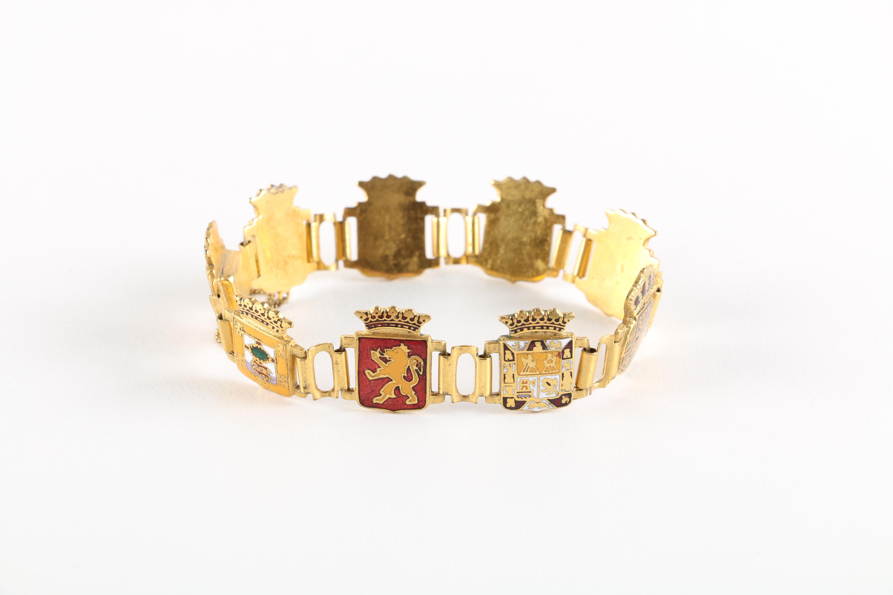 Gold Tone Bracelet With Enamel Shields
