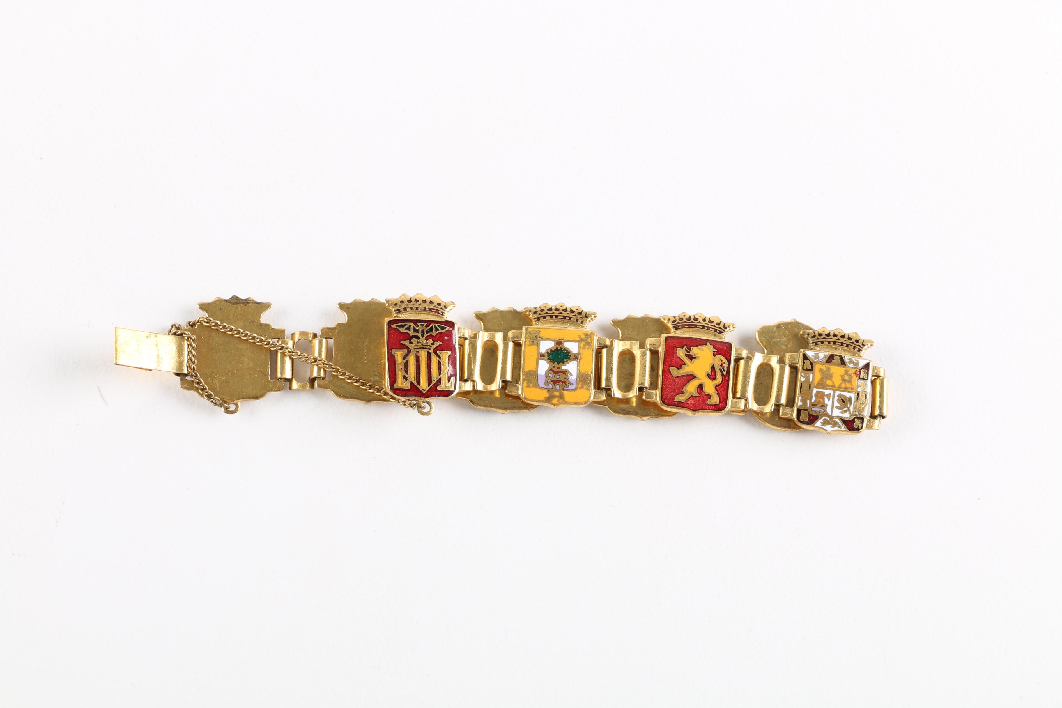 Gold Tone Bracelet With Enamel Shields