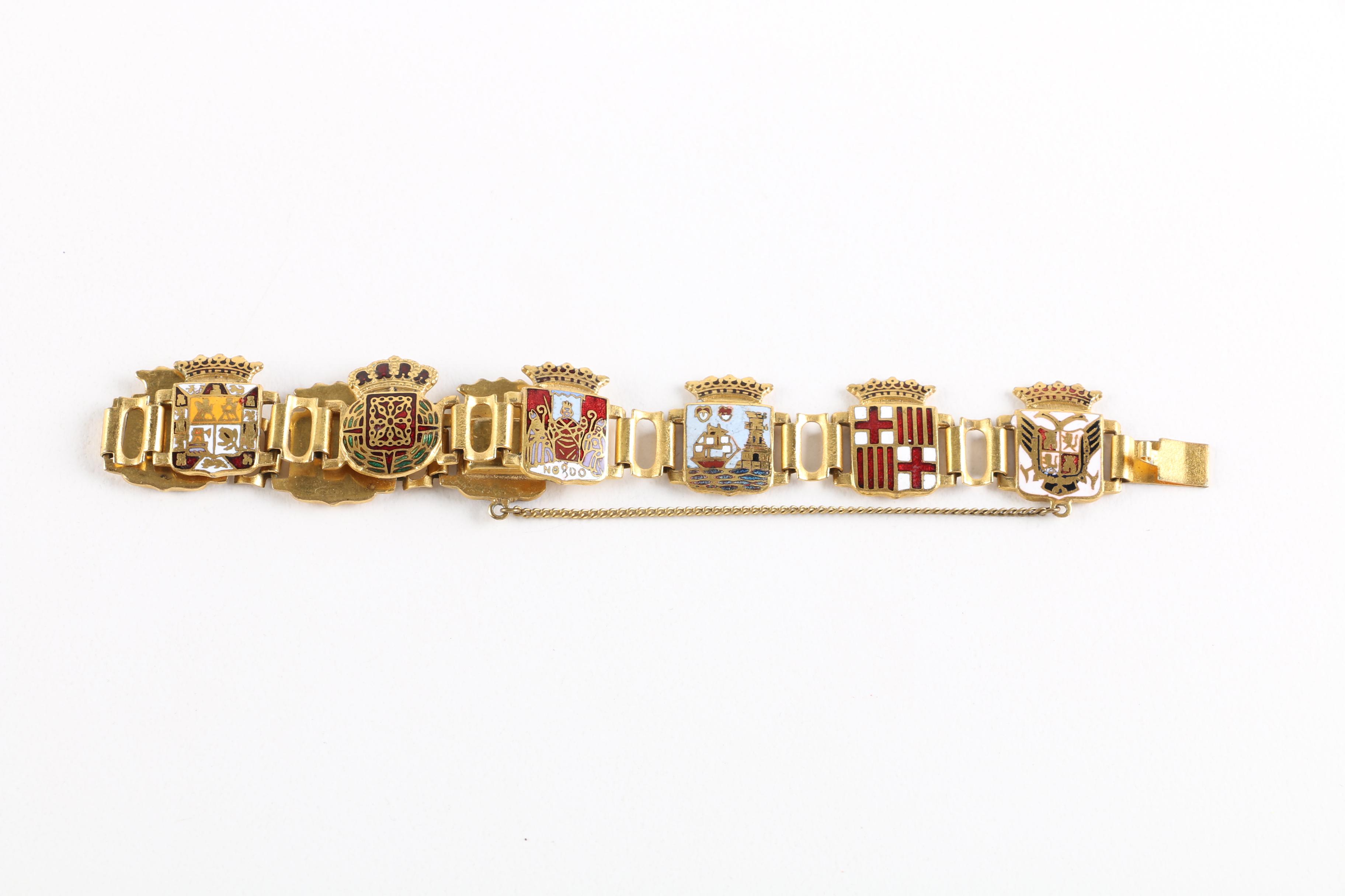 Gold Tone Bracelet With Enamel Shields