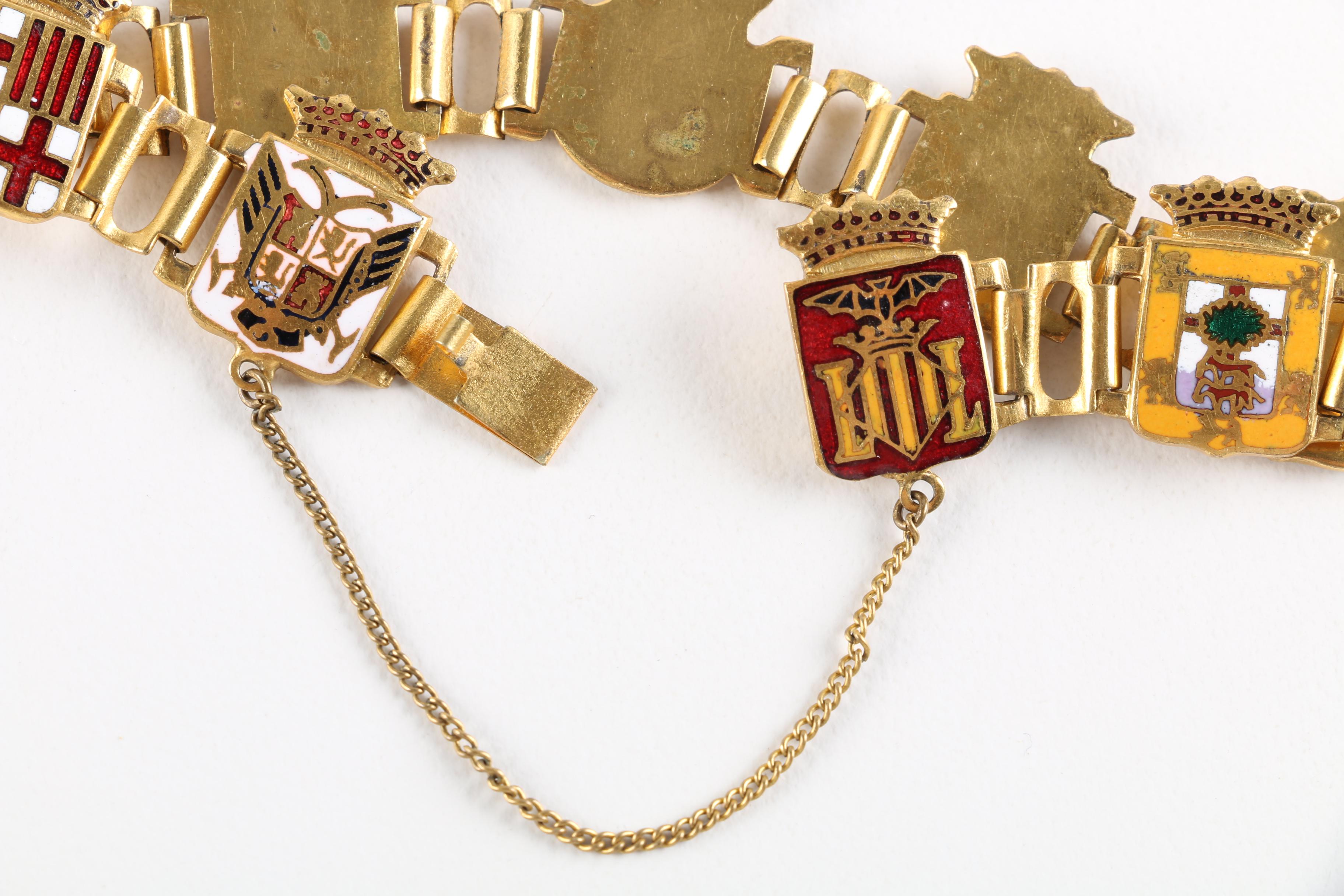 Gold Tone Bracelet With Enamel Shields