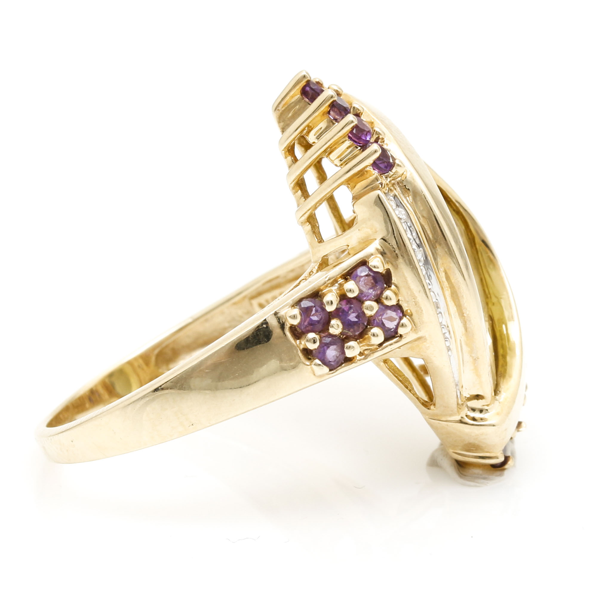 10K Yellow Gold Citrine, Amethyst, and Diamond Ring