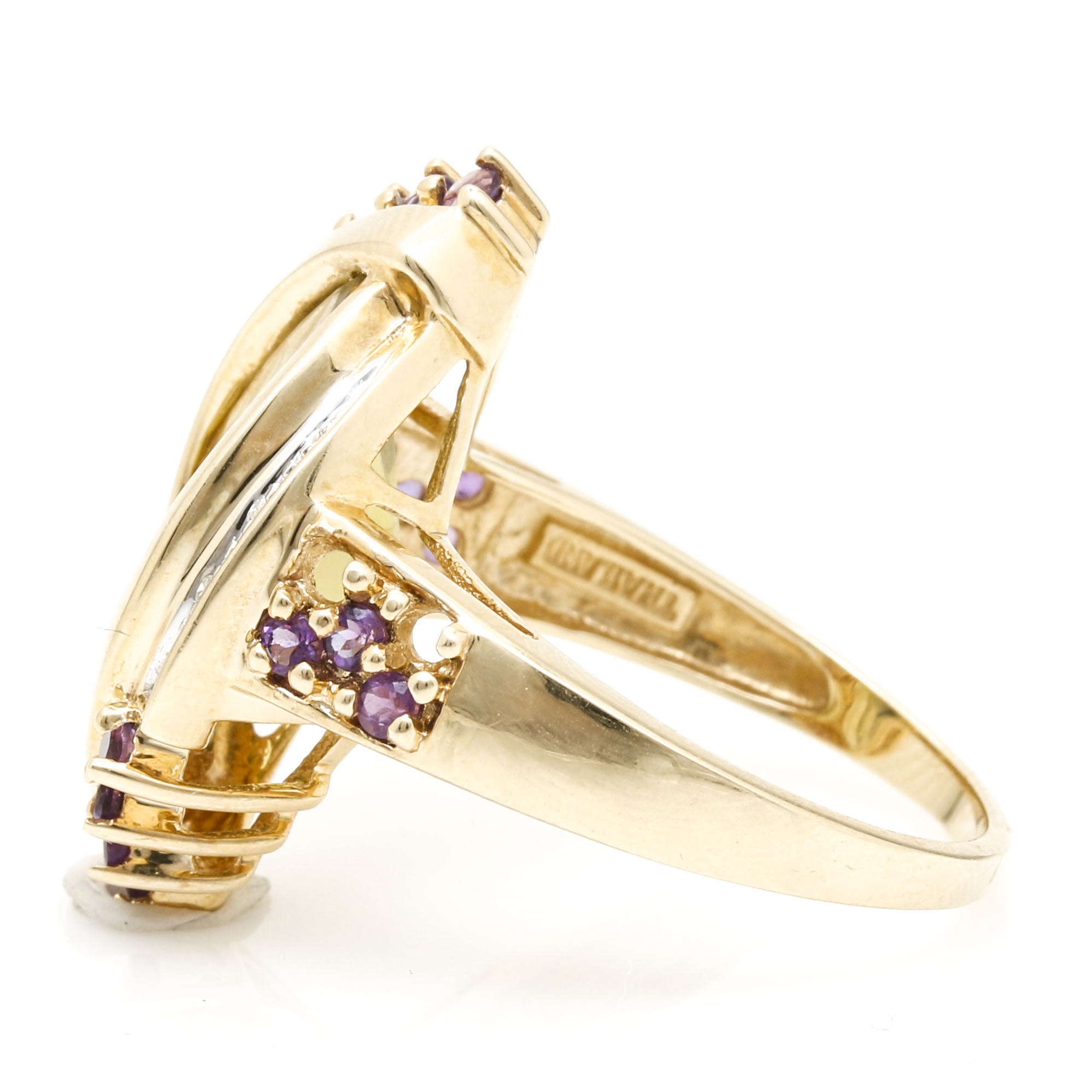 10K Yellow Gold Citrine, Amethyst, and Diamond Ring