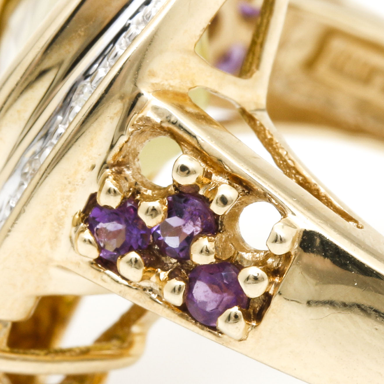 10K Yellow Gold Citrine, Amethyst, and Diamond Ring