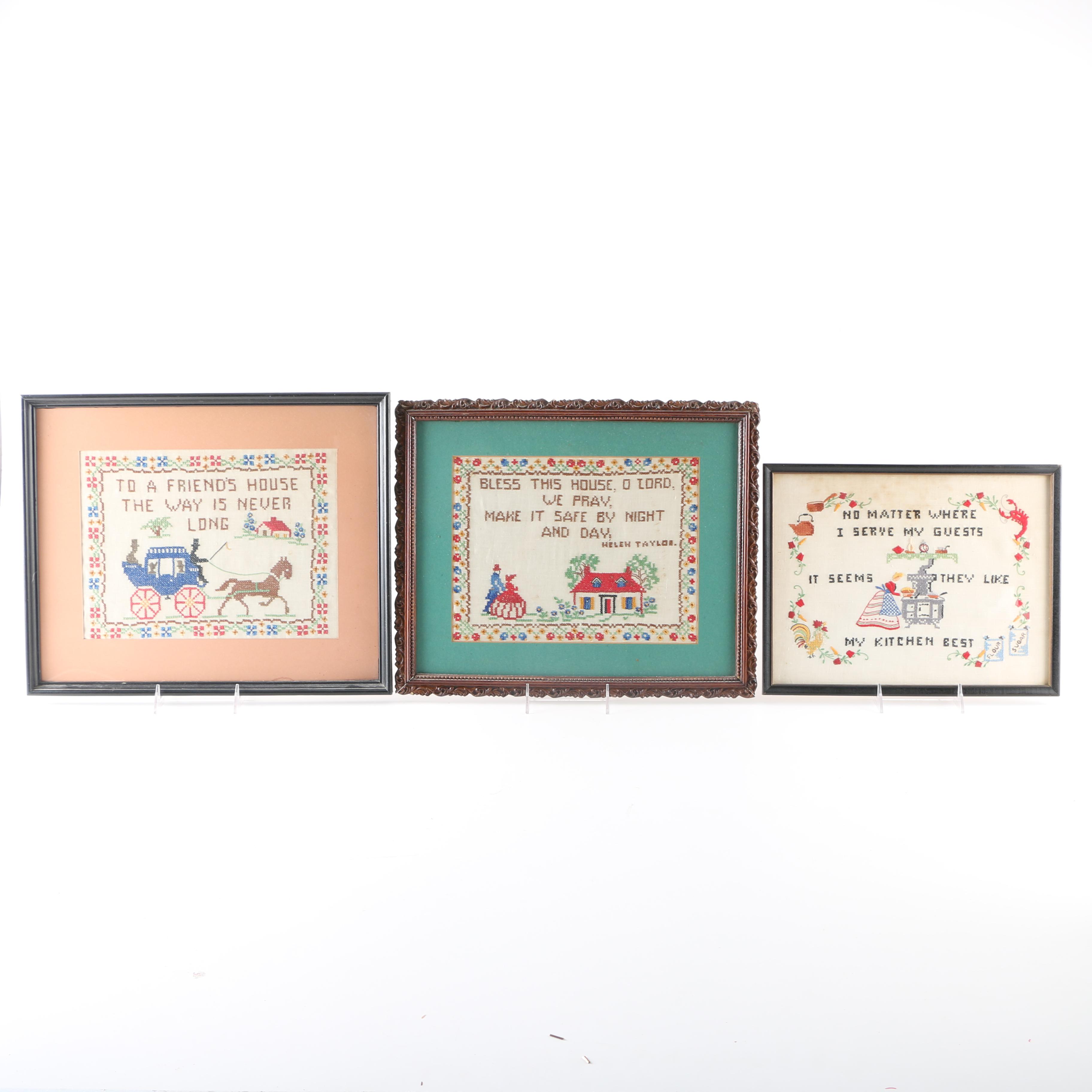Vintage Framed Cross Stitch Samplers