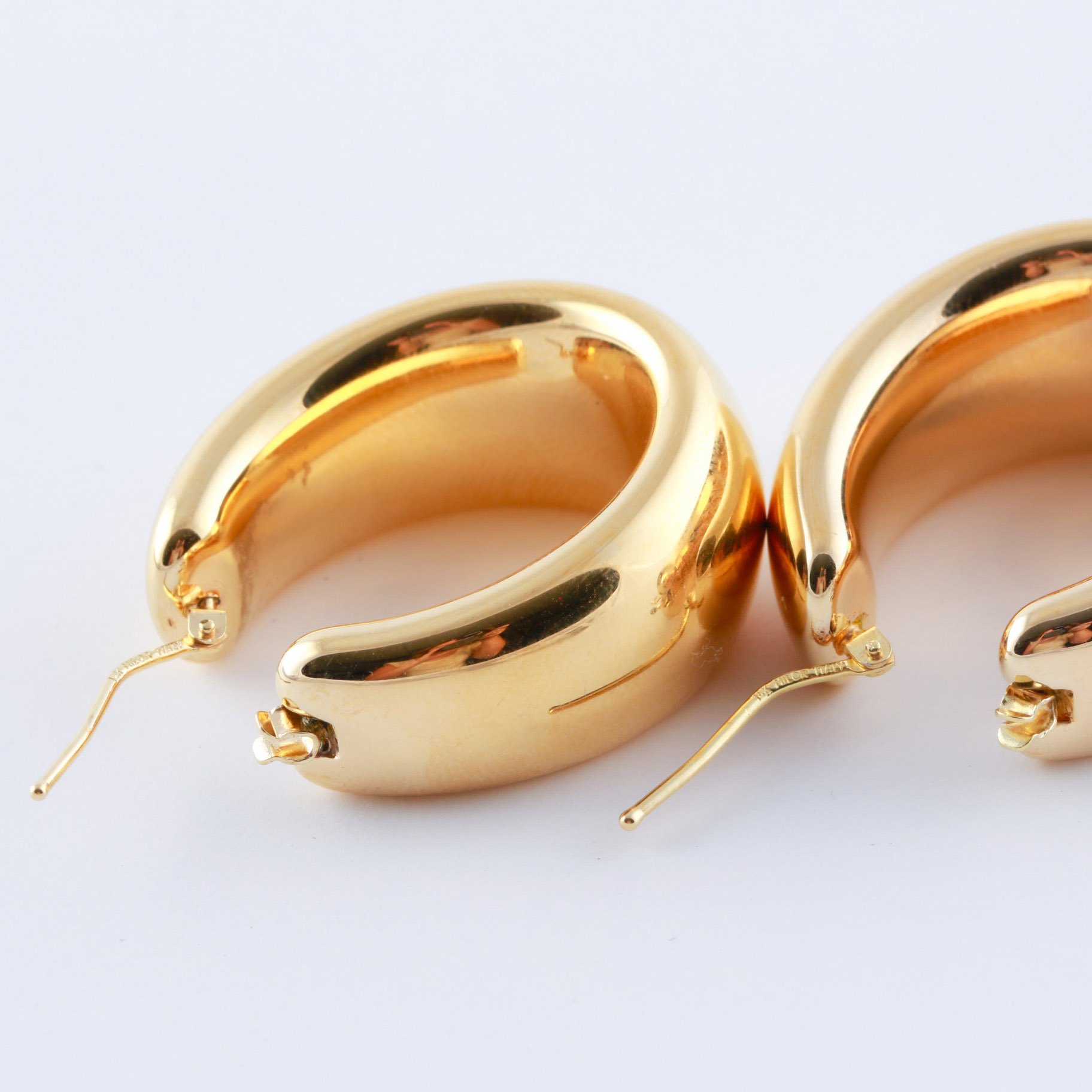 Italian 14K Yellow Gold Hollow Hoop Earrings by Milor