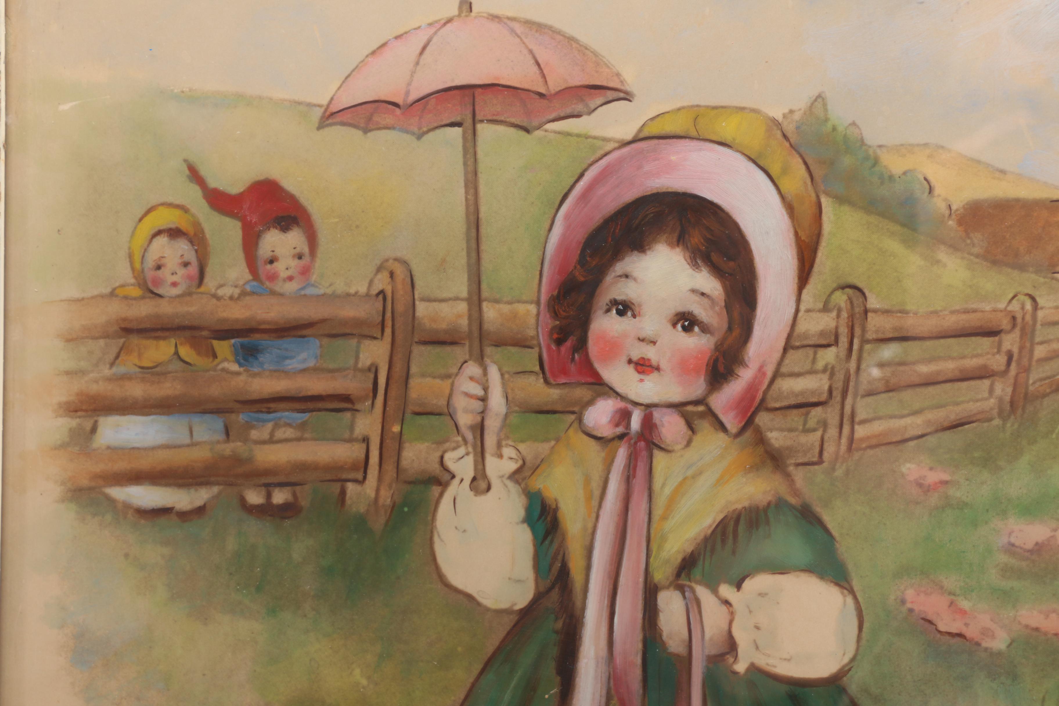 Hand-Painted Offset Lithograph After Mary LaFetra Russell