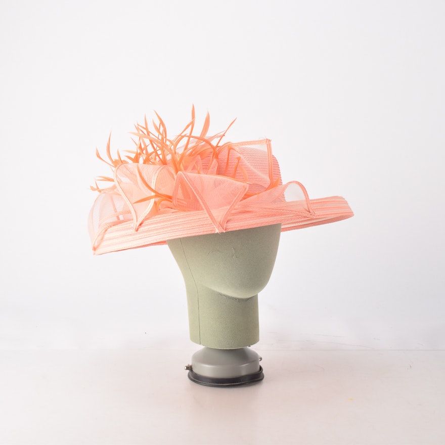 Fine Millinery Collection by August Accessories Derby Style Woven Hat with Feathers